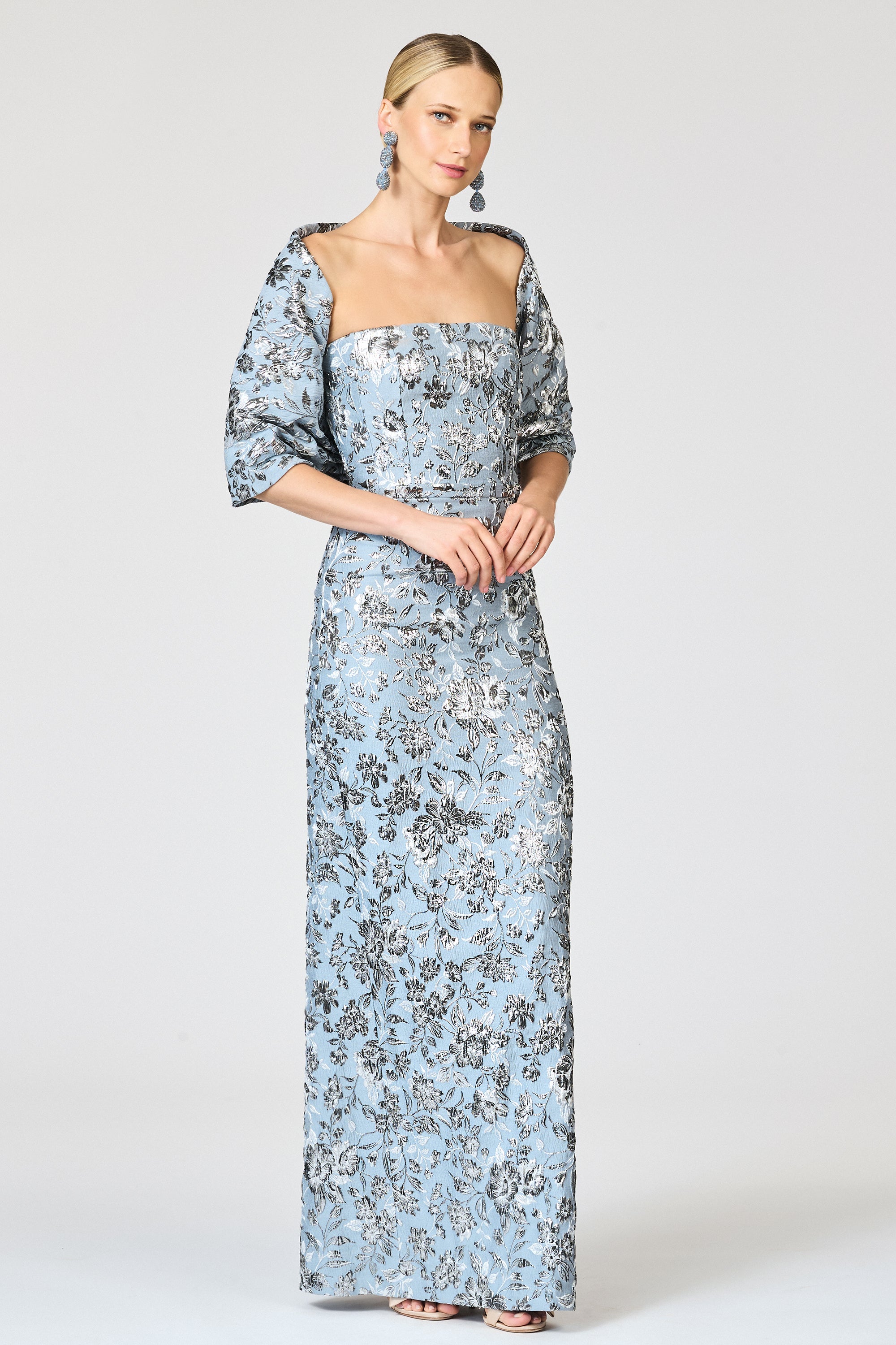 METALLIC CLOQUE SOPHIA GOWN - PEWTER GARDENS