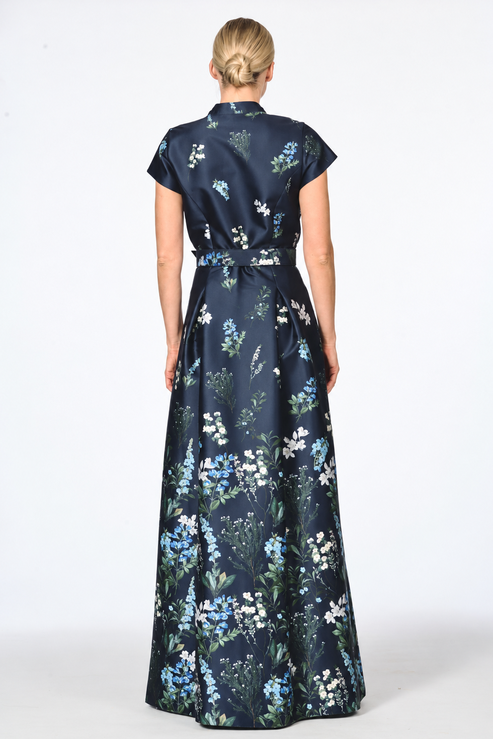 Marta dark blue floral mikado ball gown
