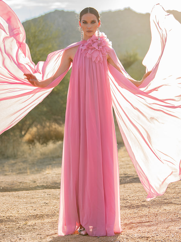 Clothing : Maxi Dresses : 'Seren' Soft Pink Floral Lace Back Maxi Dress