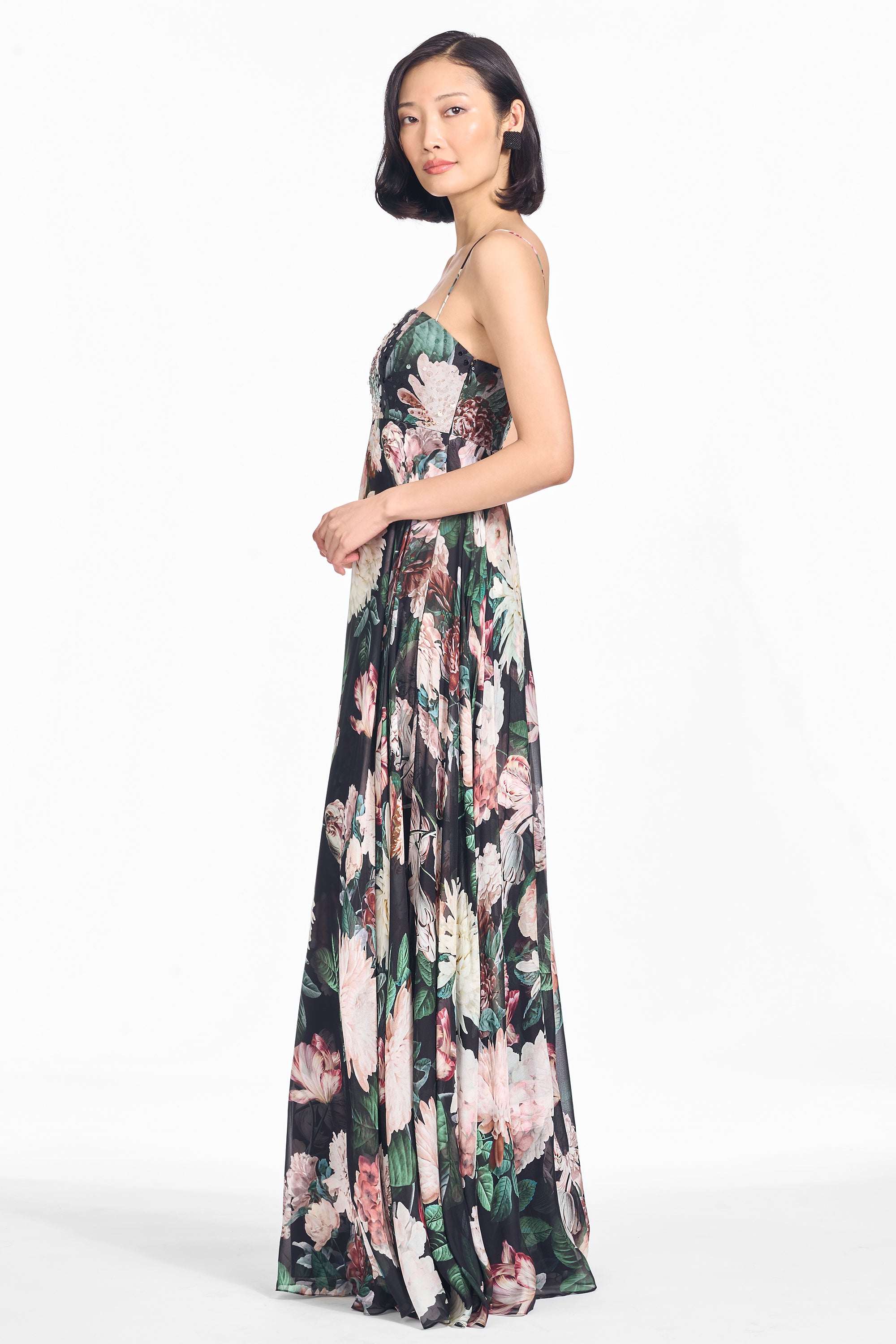 EMBELLISHED AMES GOWN - ONYX & BLUSH BLOOMS