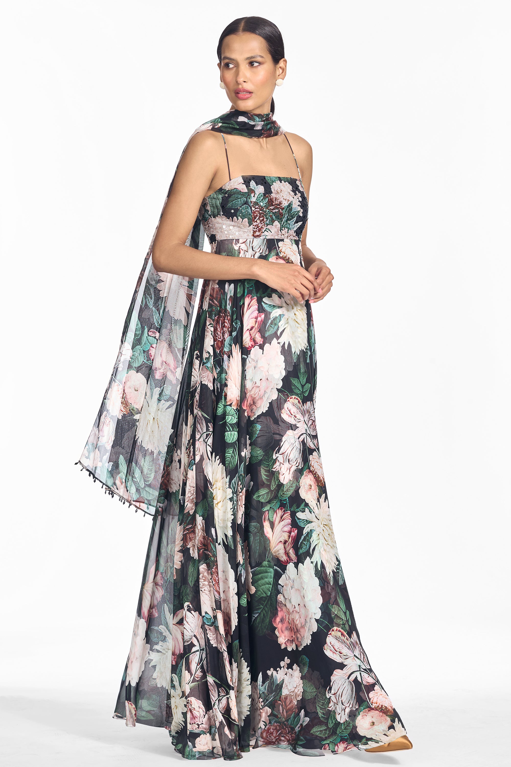 Embellished emmy scarf   onyx & blush blooms