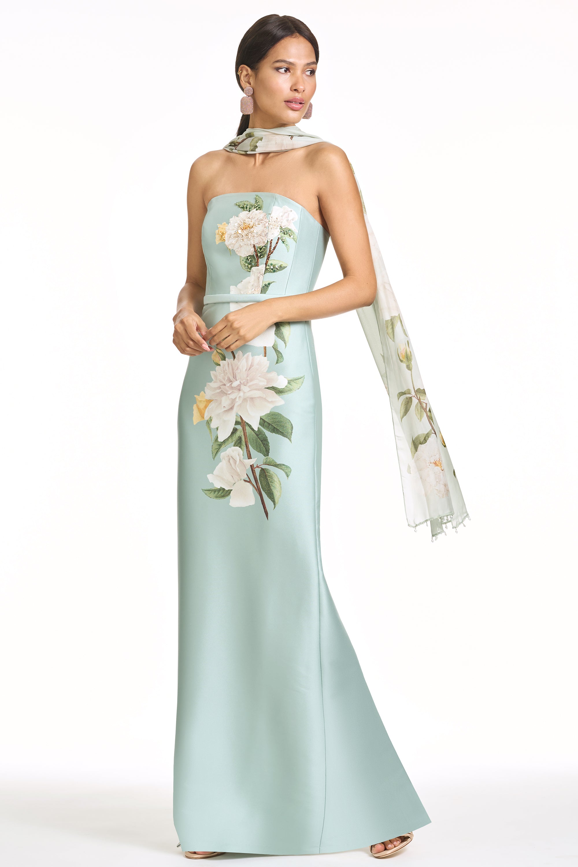 SOPHIA MINT GREEN FLORAL EMBELLISHED COLUMN GOWN