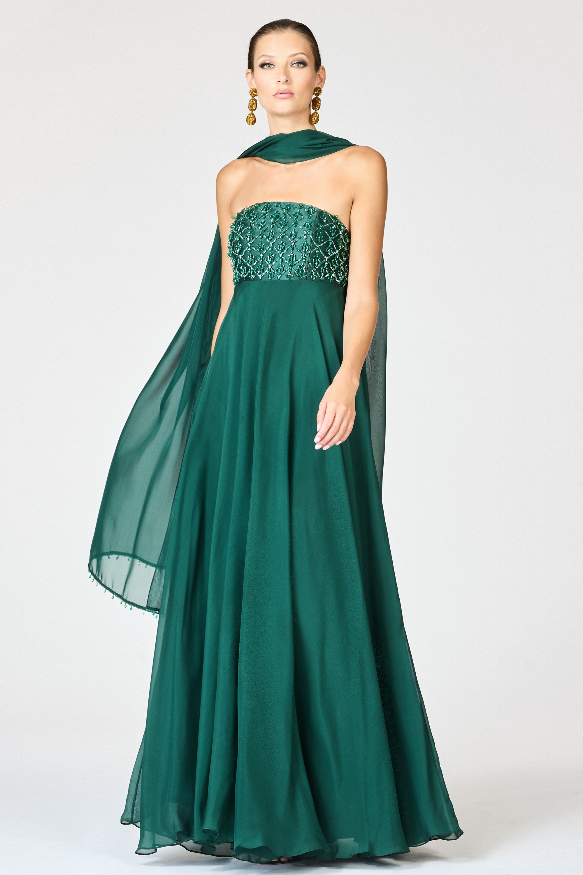EMBELLISHED MONACO GOWN - FOREST GREEN