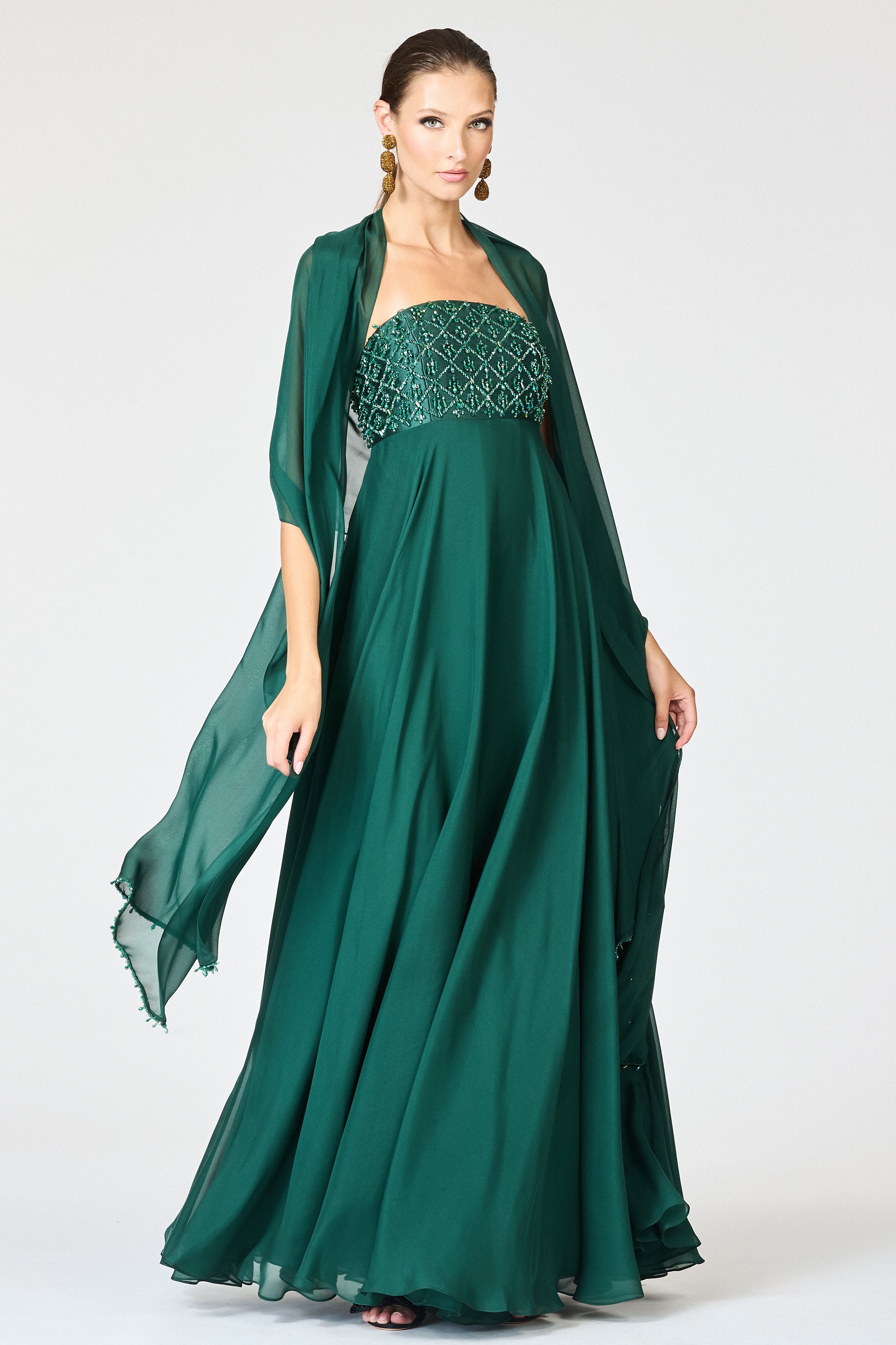 EMBELLISHED MONACO GOWN - FOREST GREEN