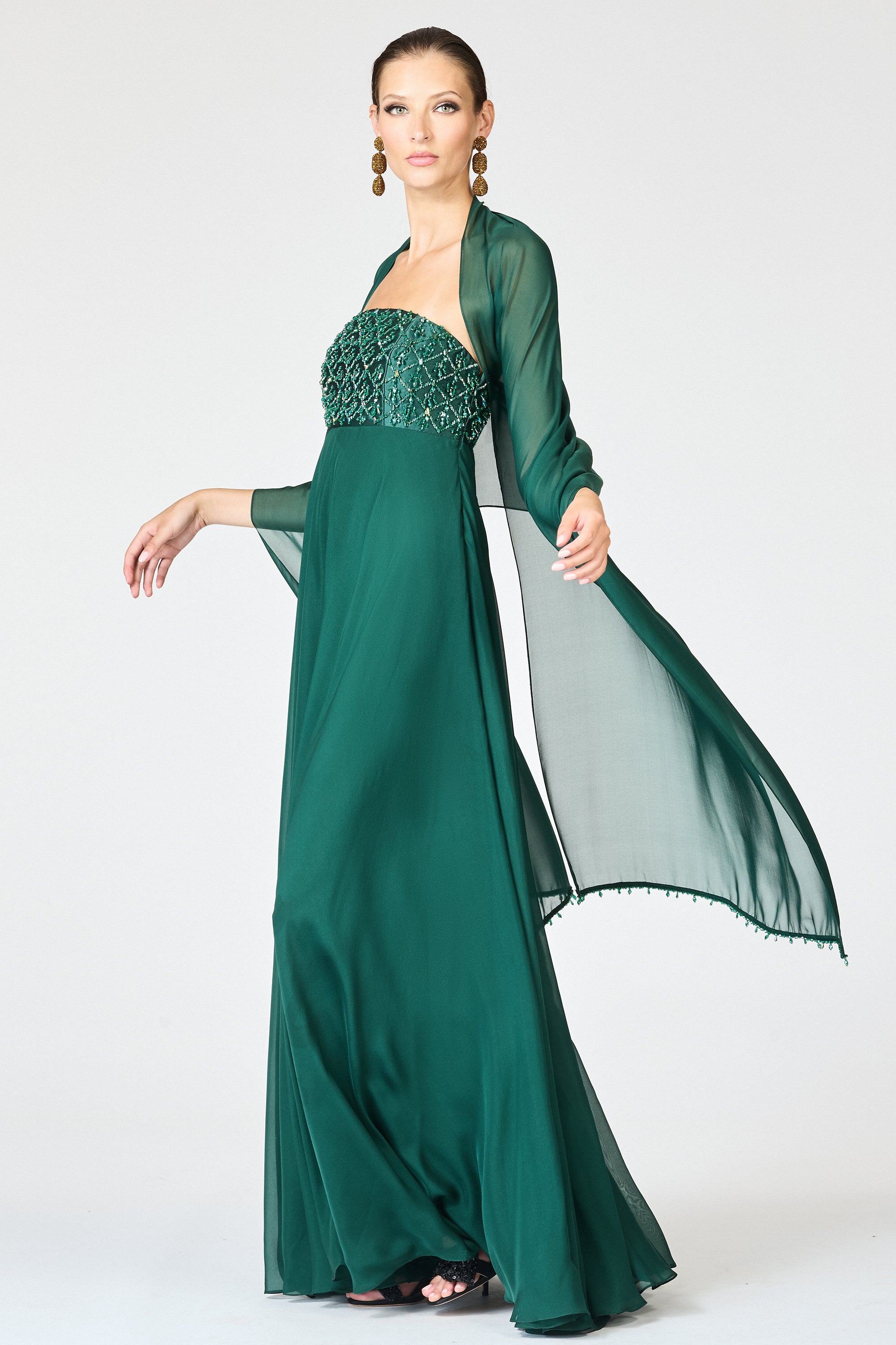 EMBELLISHED MONACO GOWN - FOREST GREEN
