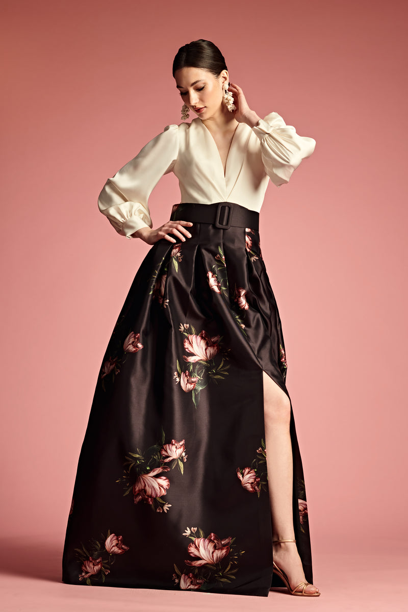 Zoe Gown - Ivory/Noir Blossom