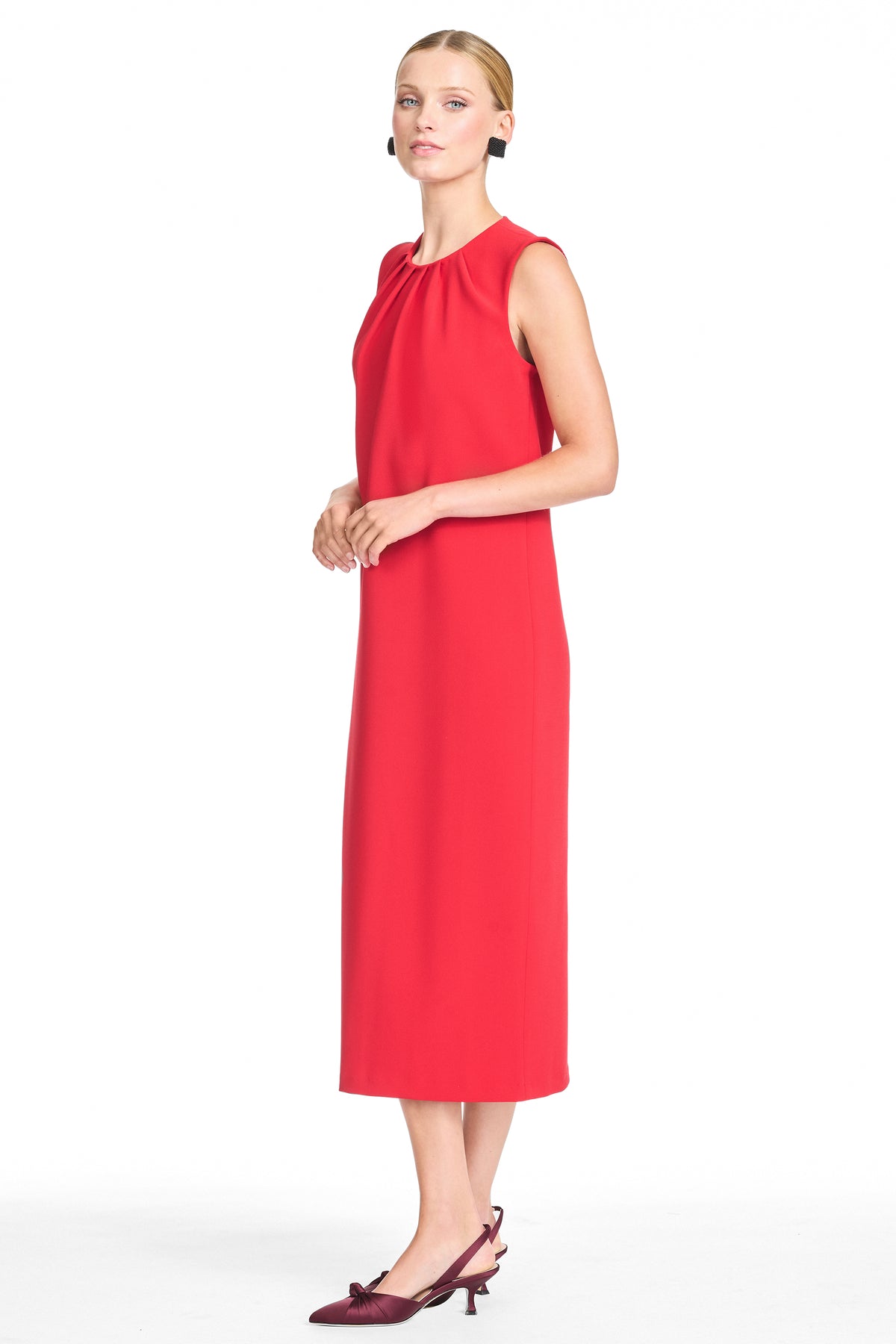 Rosamund red crepe sleeveless shift dress