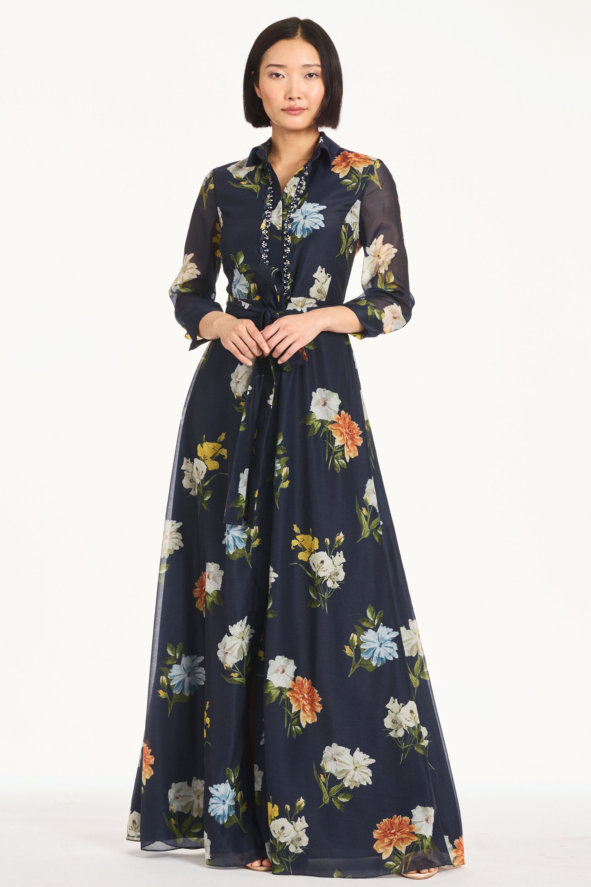 EMBELLISHED ADDISON GOWN - NAVY WILDLFOWERS