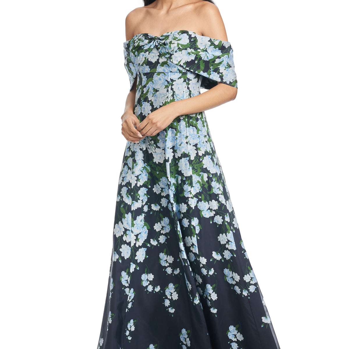 sachin and babi blue floral dress & Kennedy Navy Off The Shoulder Gown Color:Wasabi postsummer22 Brylie velvet maxi dress adding subtle texture and
