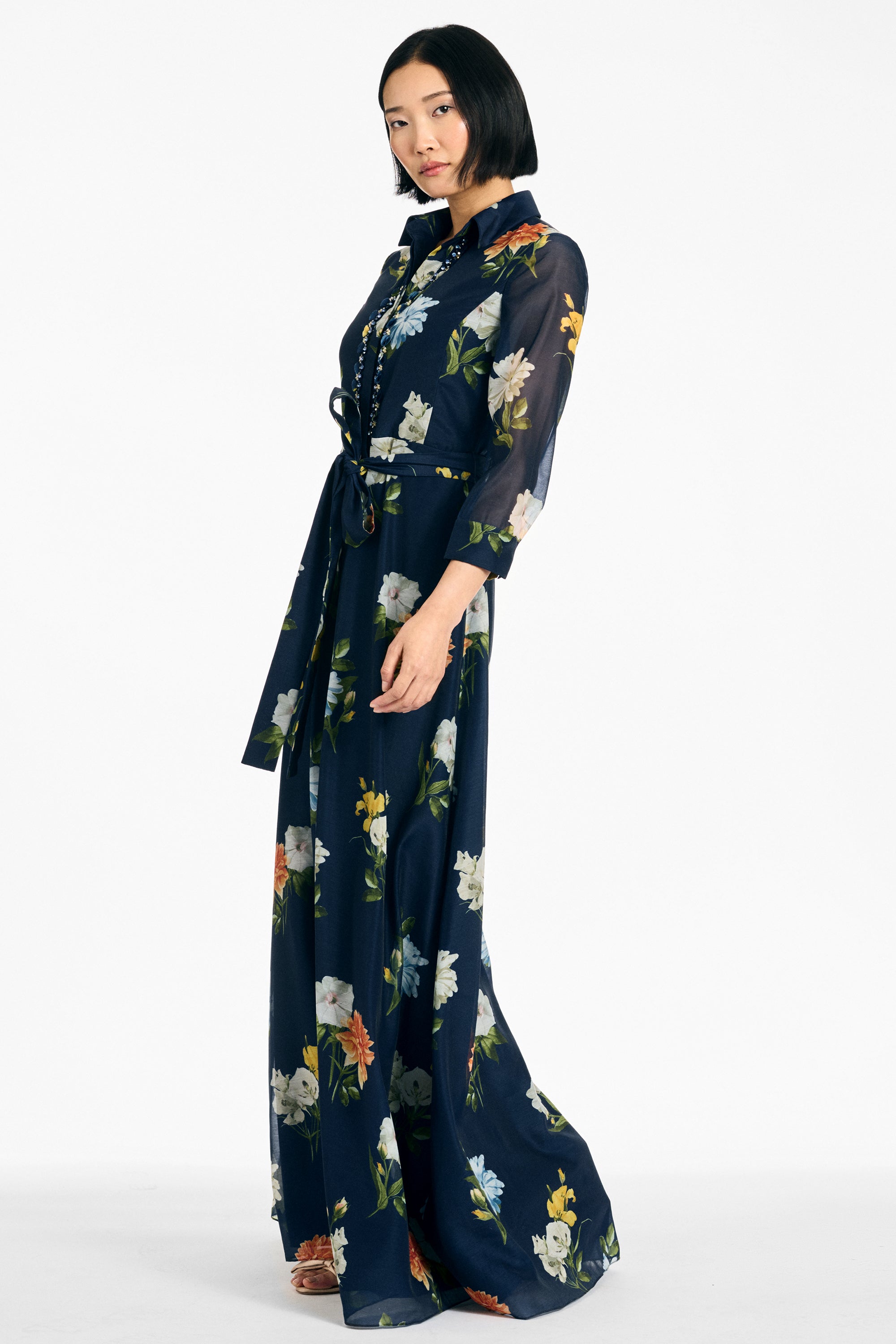EMBELLISHED ADDISON GOWN - NAVY WILDLFOWERS
