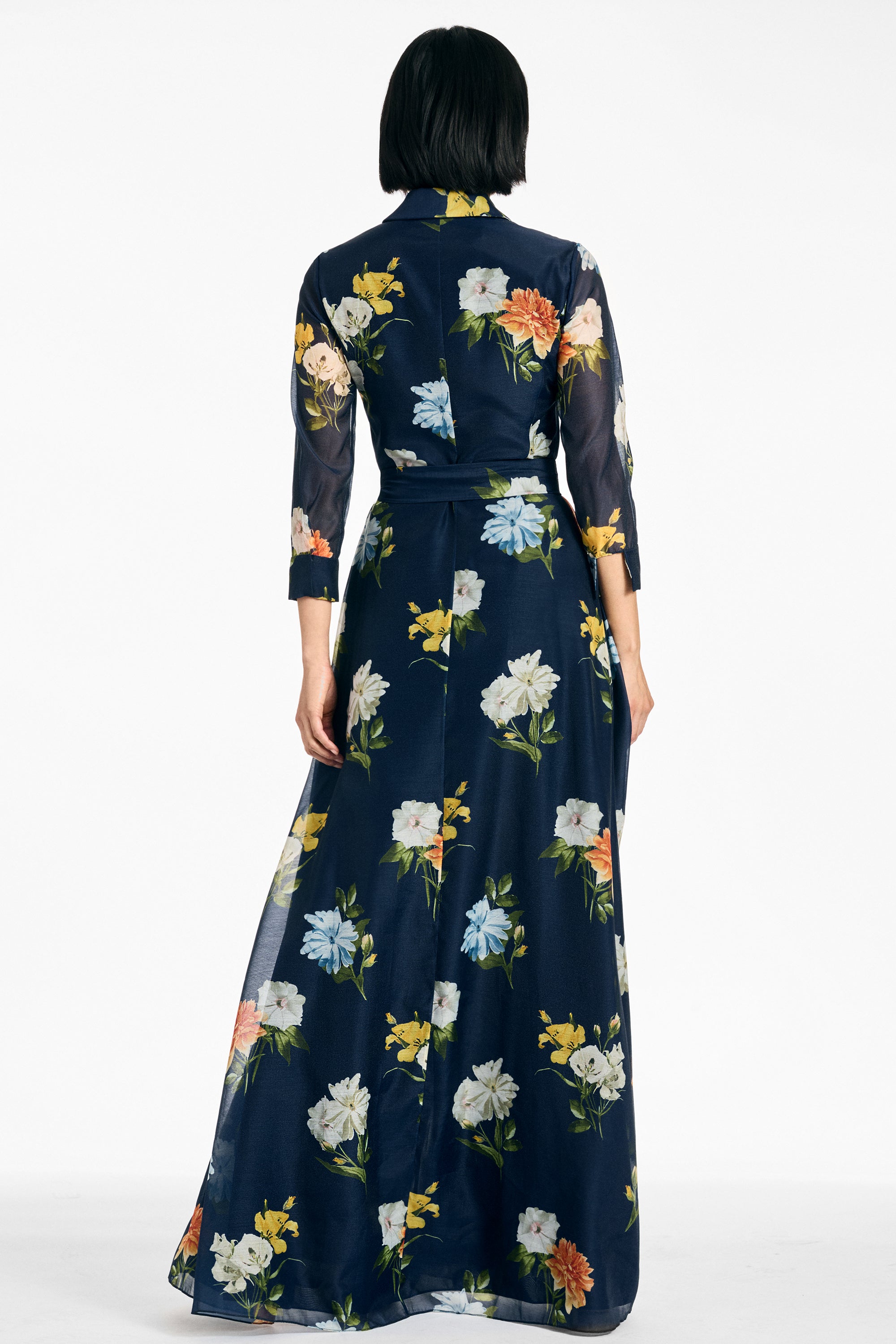 EMBELLISHED ADDISON GOWN - NAVY WILDLFOWERS