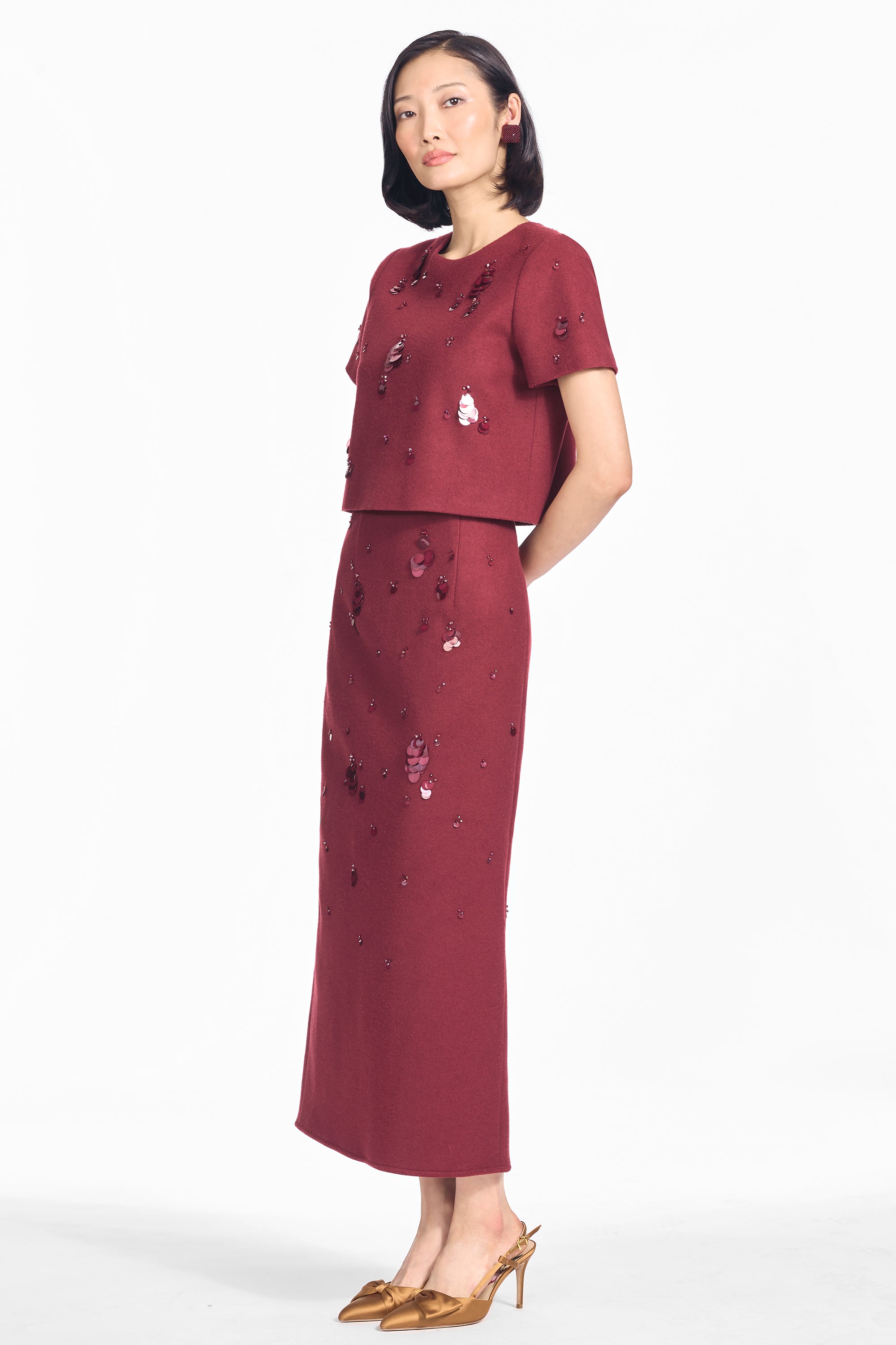 EMBELLISHED NADINE TOP - MALBEC