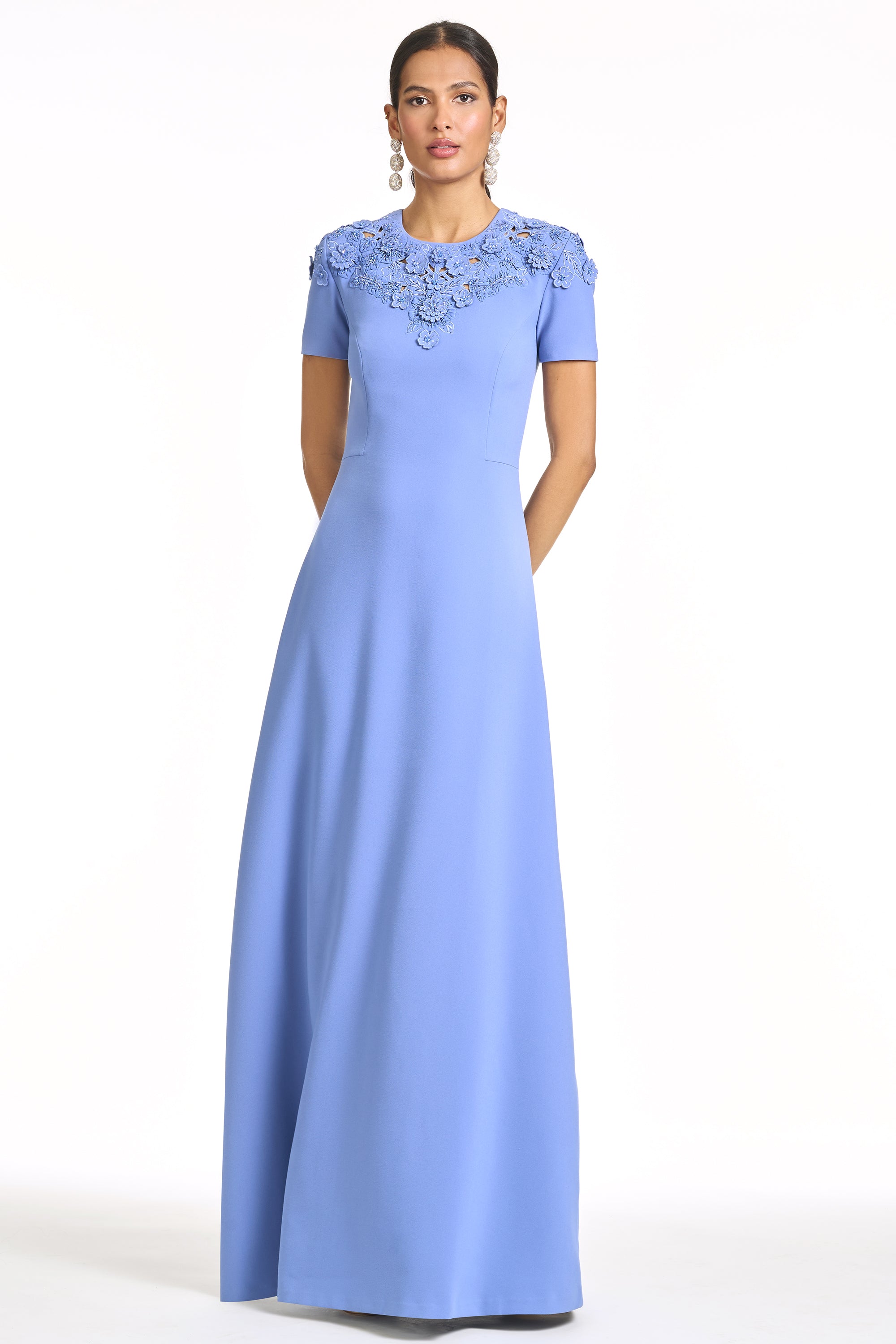EMBROIDERED ARUNA GOWN - DEEP PERIWINKLE