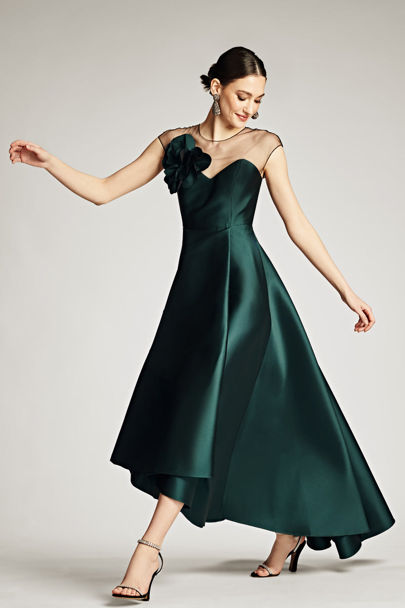 A Line V Neck Dark Green Lace Top Long Prom Dresses with Slit, Dark Gr –  morievent