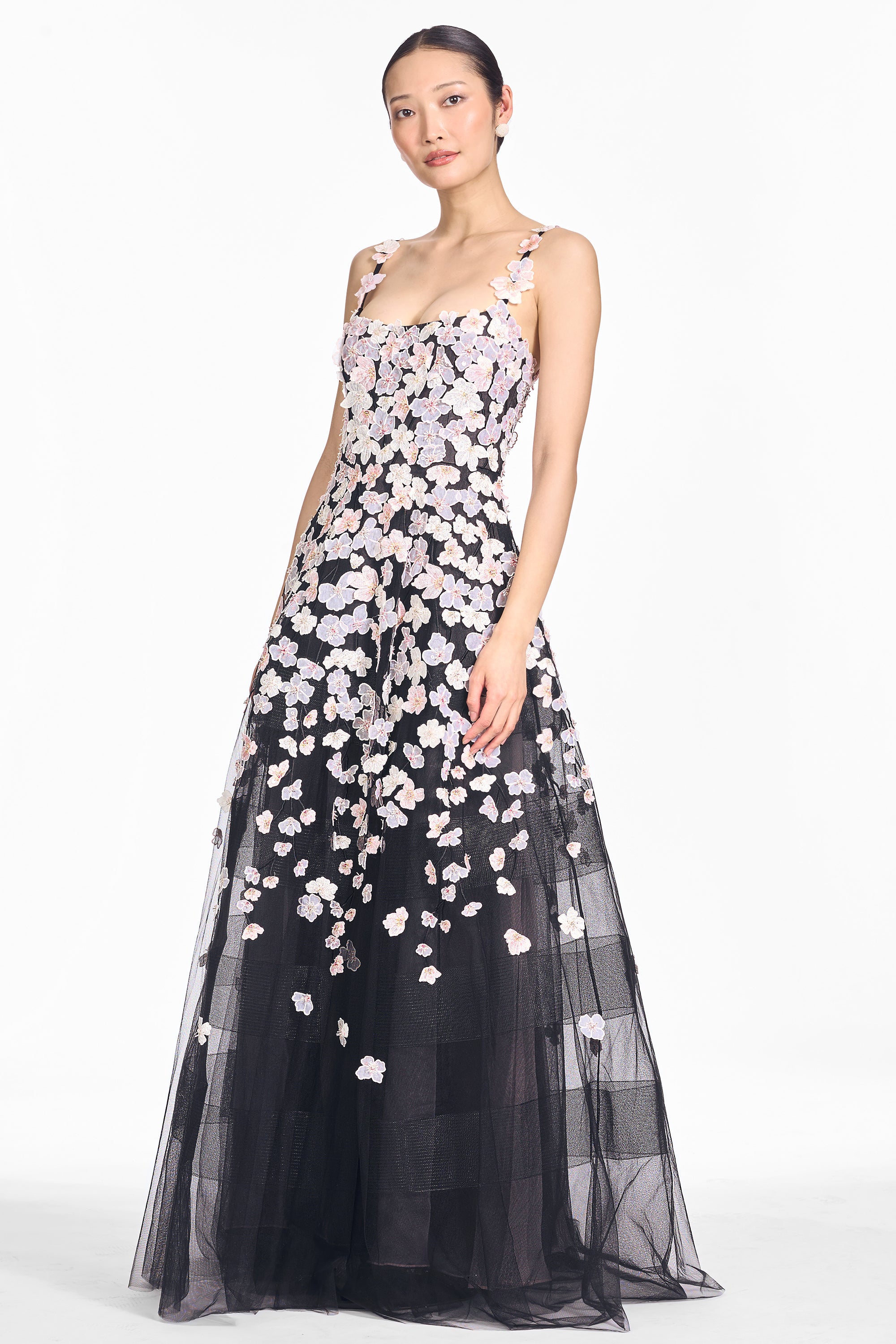 Embroidered aphrodite gown   alabaster & onyx