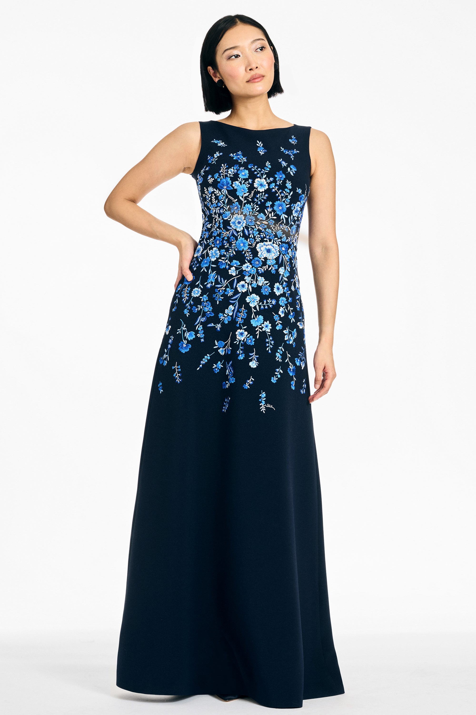 EMBROIDERED RAZIA GOWN - DARK MIDNIGHT