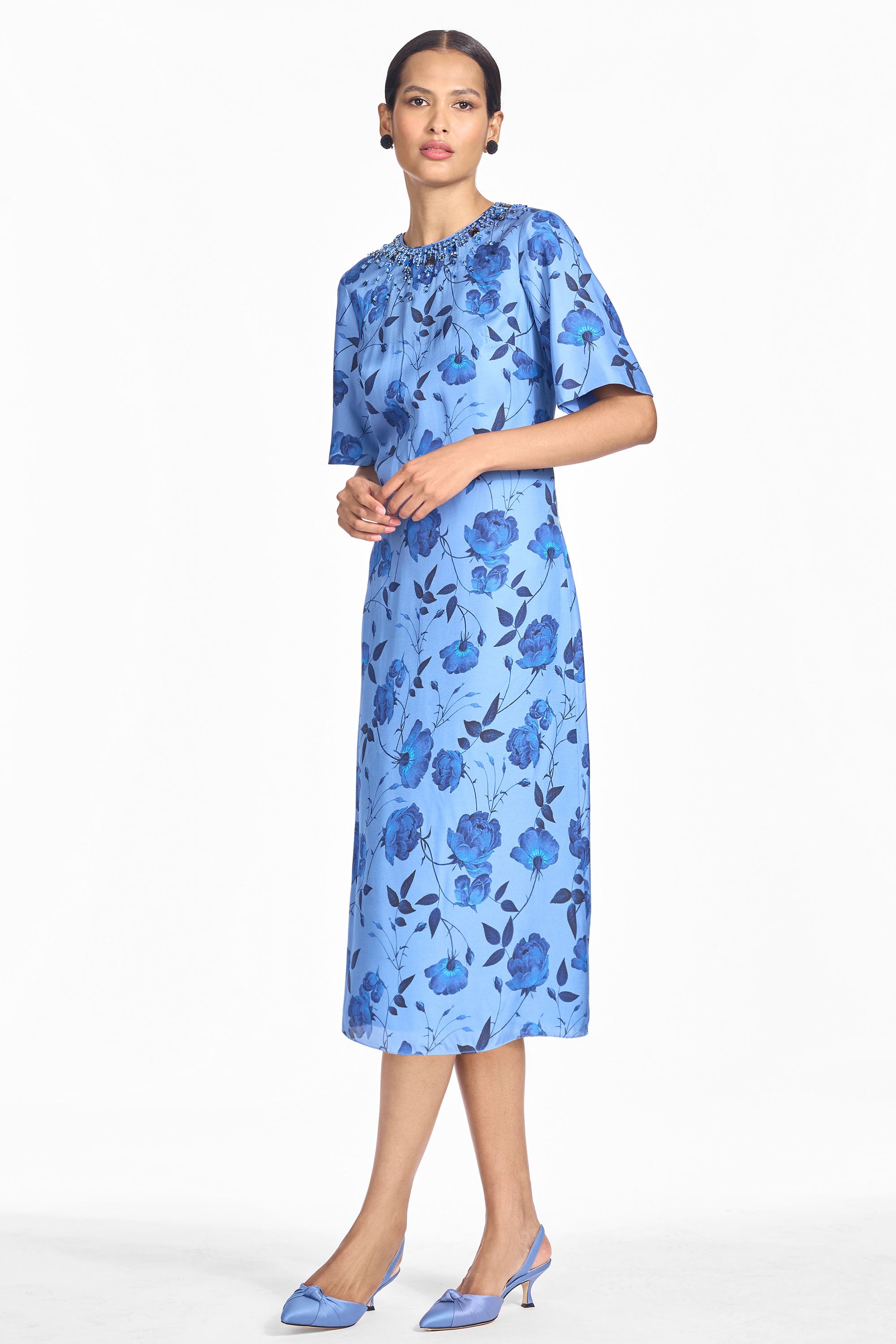 EMBELLISHED LEMIE DRESS - WILD STEEL ROSES