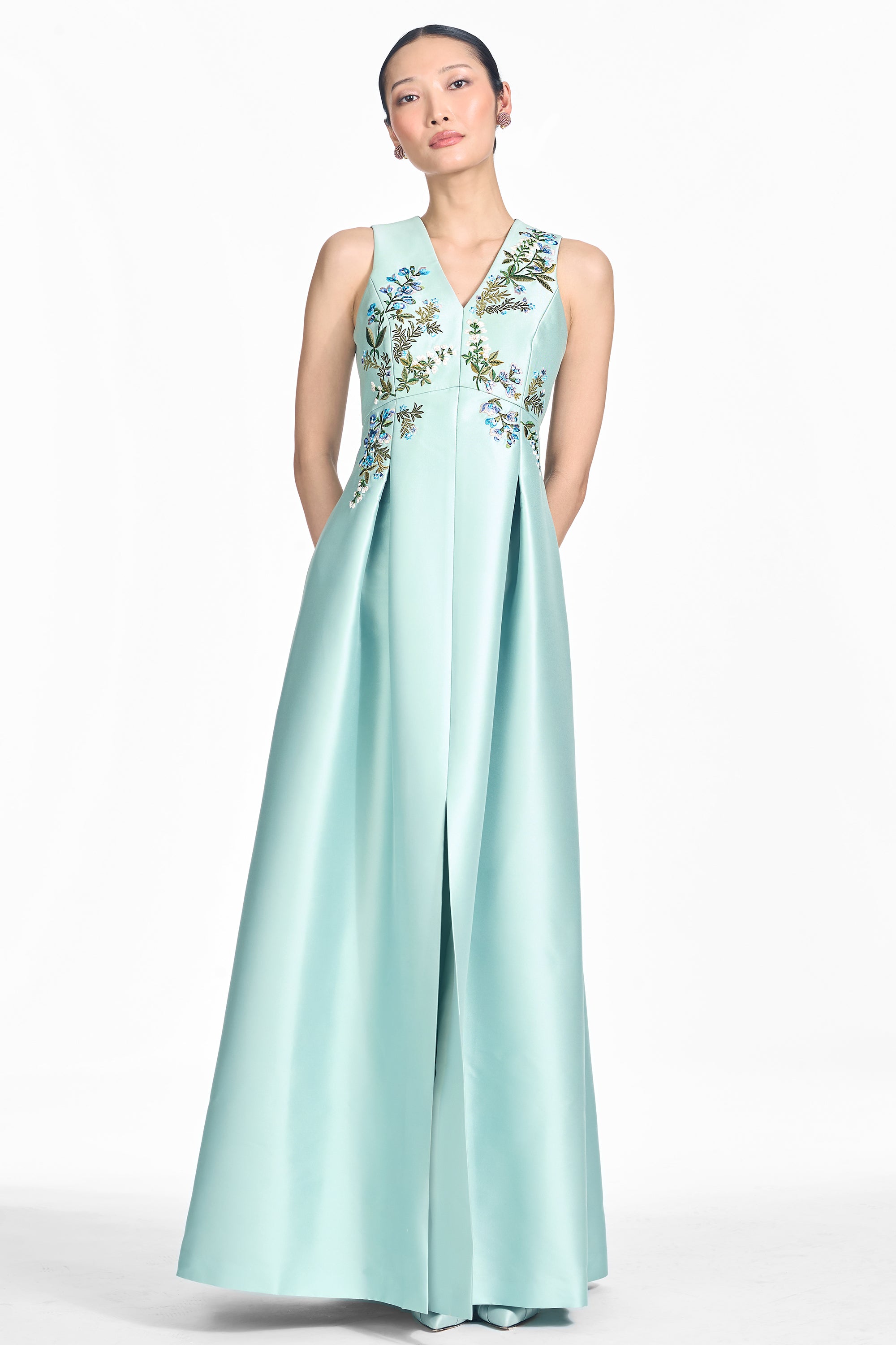 EMBROIDERED BROOKLYNNE GOWN - CELADON