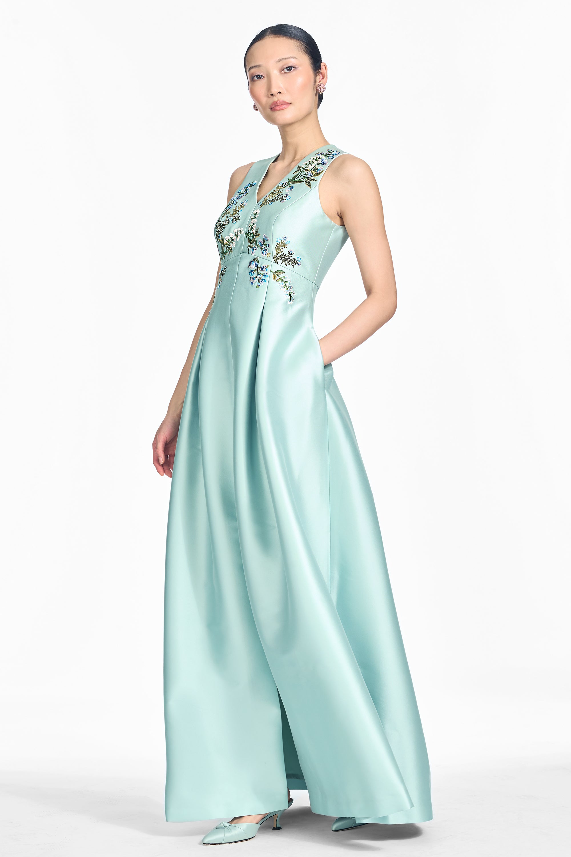 EMBROIDERED BROOKLYNNE GOWN - CELADON