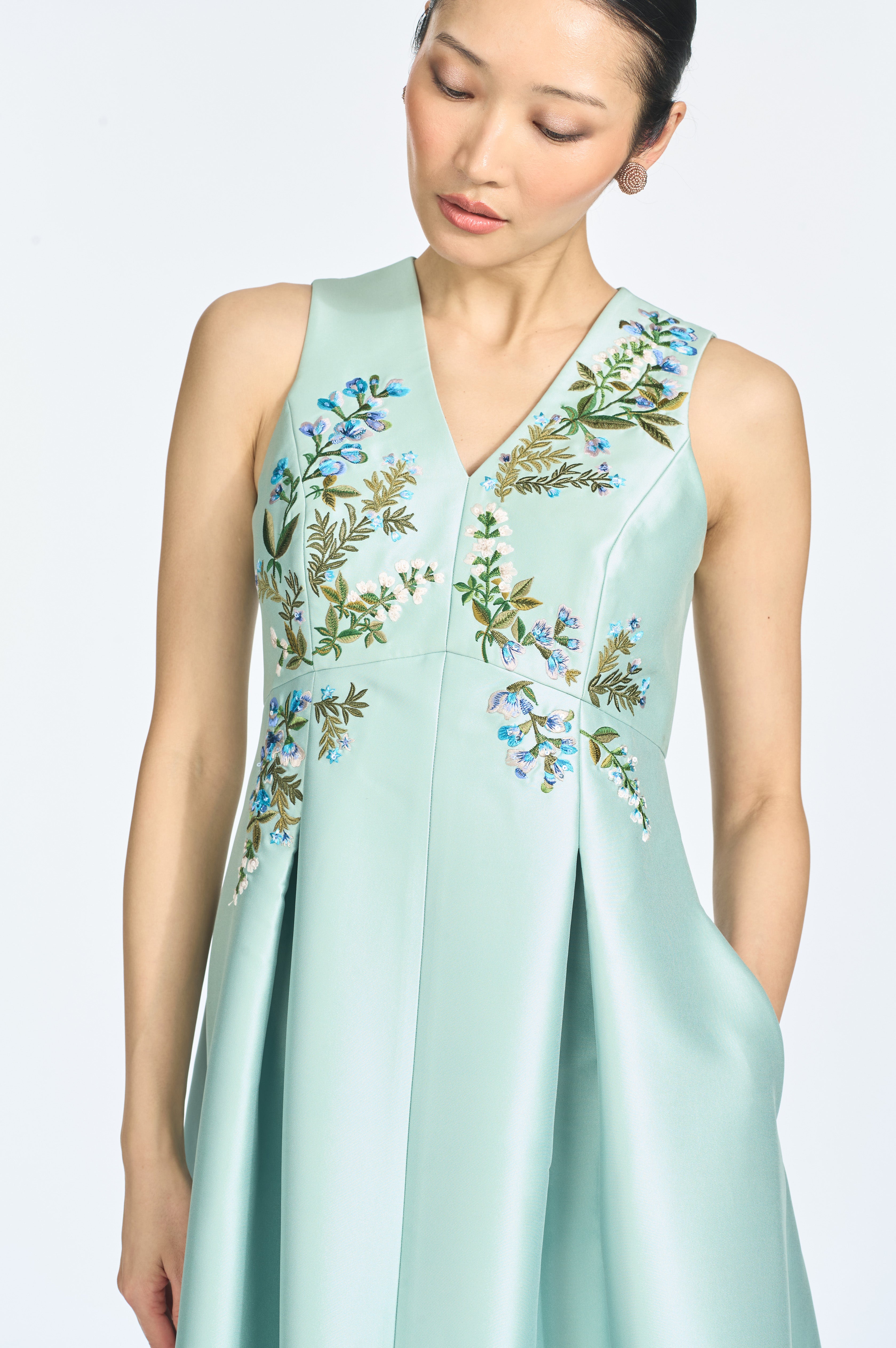 EMBROIDERED BROOKLYNNE GOWN - CELADON