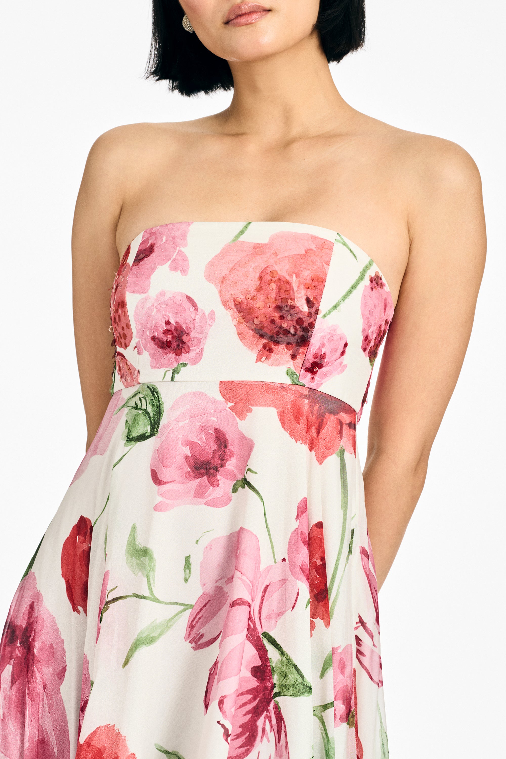 EMBELLISHED AMES GOWN - GRANDE WATERCOLOR POPPIES