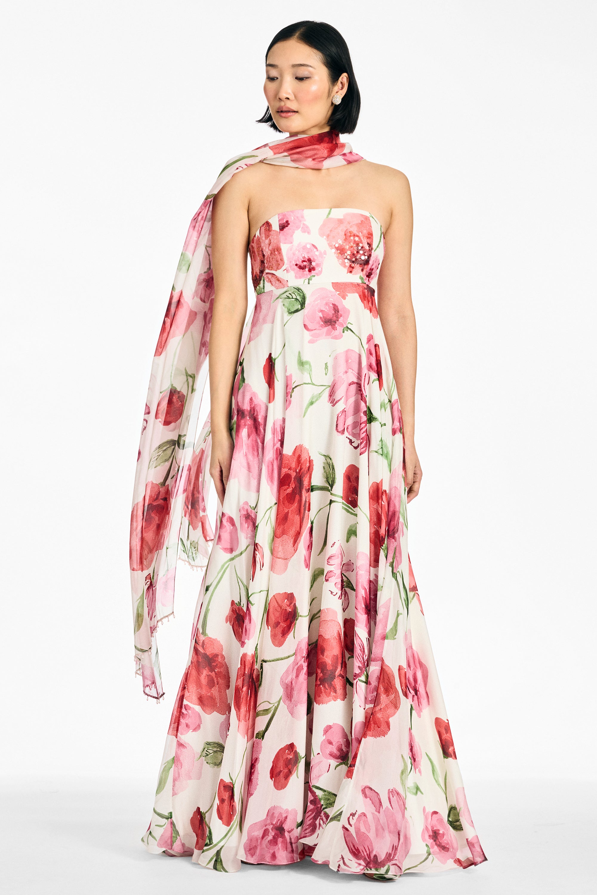 EMBELLISHED AMES GOWN - GRANDE WATERCOLOR POPPIES