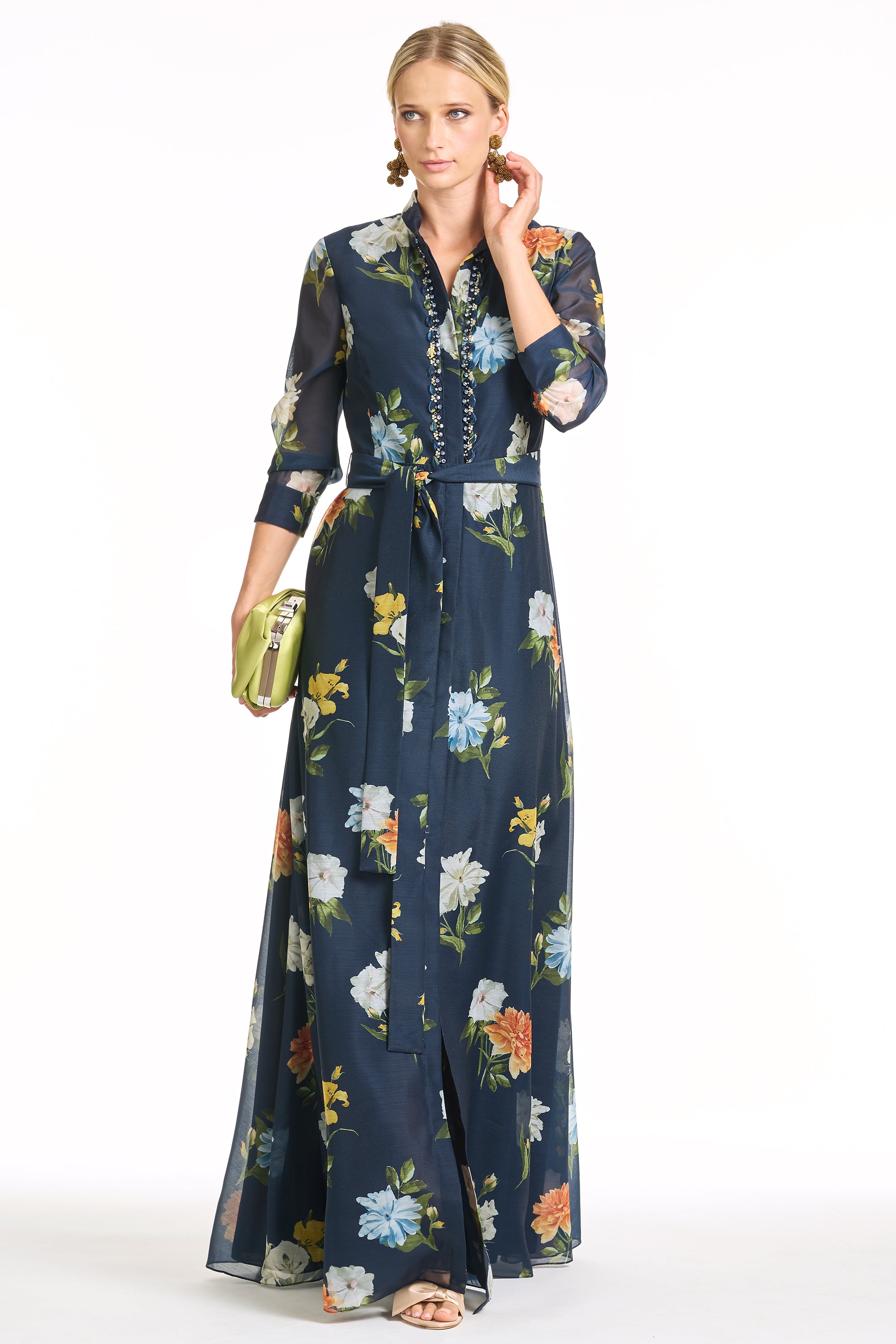 EMBELLISHED SLOANE GOWN - NAVY WILDLFOWERS