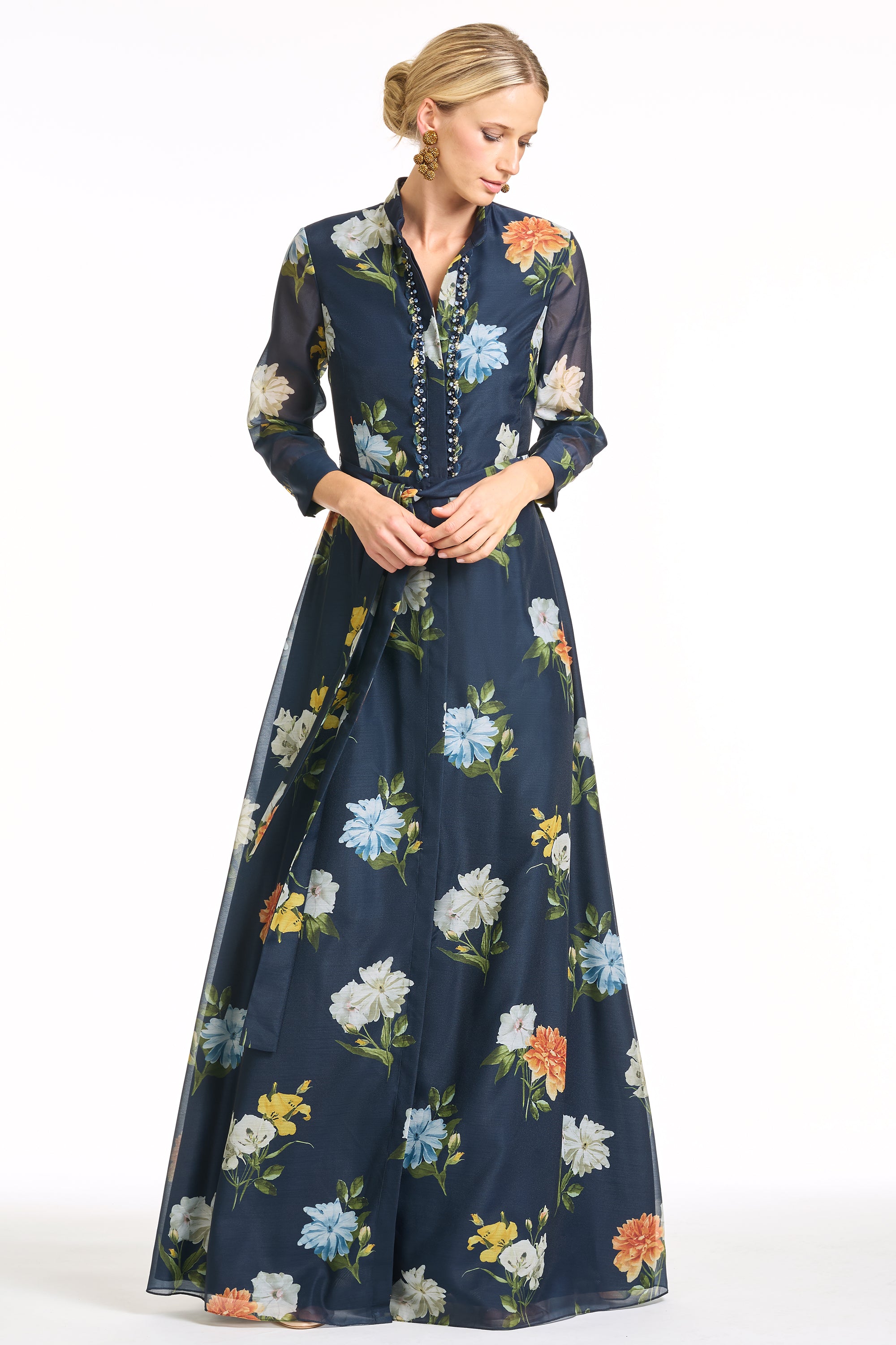 EMBELLISHED SLOANE GOWN - NAVY WILDLFOWERS