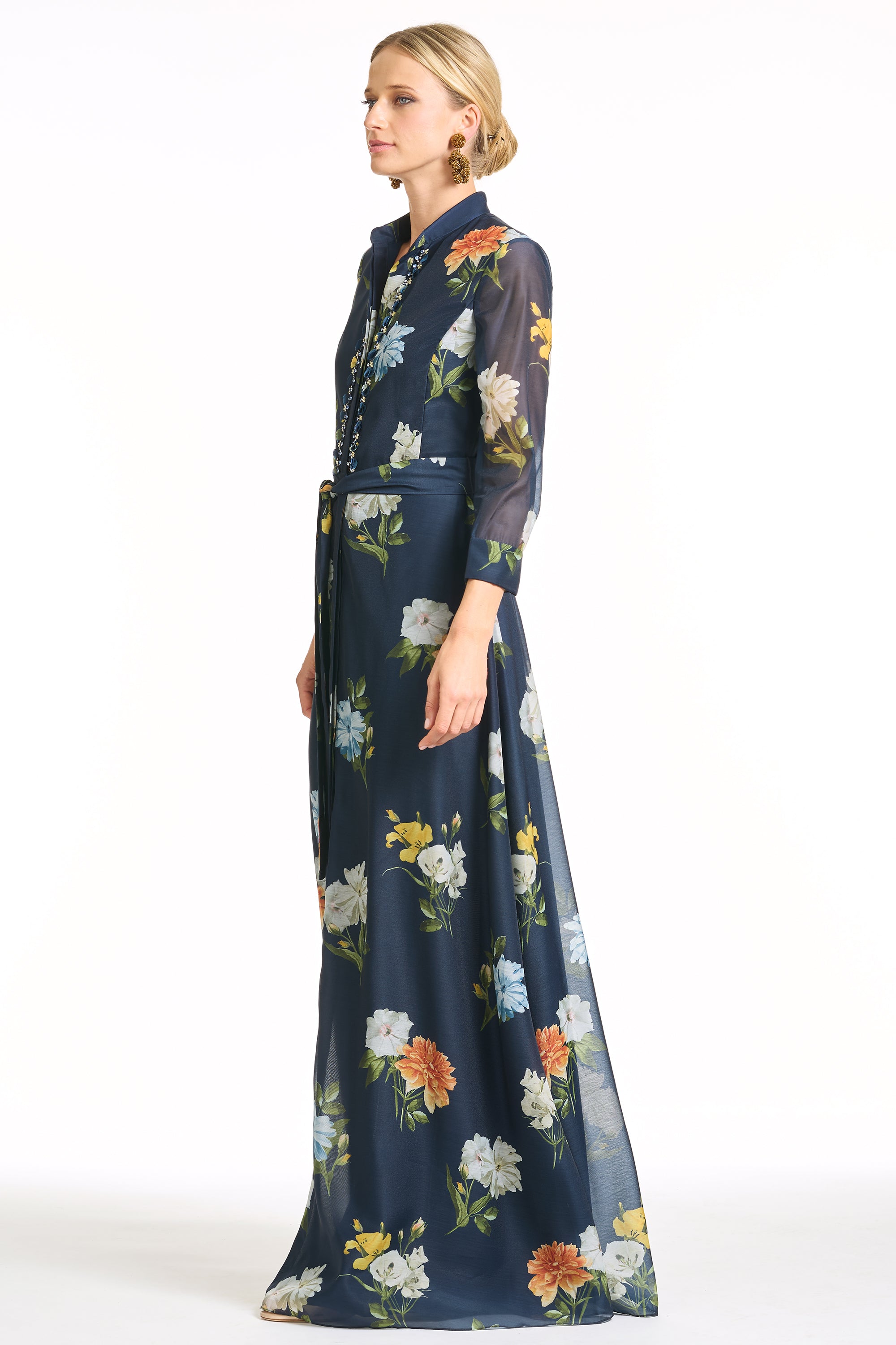 EMBELLISHED SLOANE GOWN - NAVY WILDLFOWERS