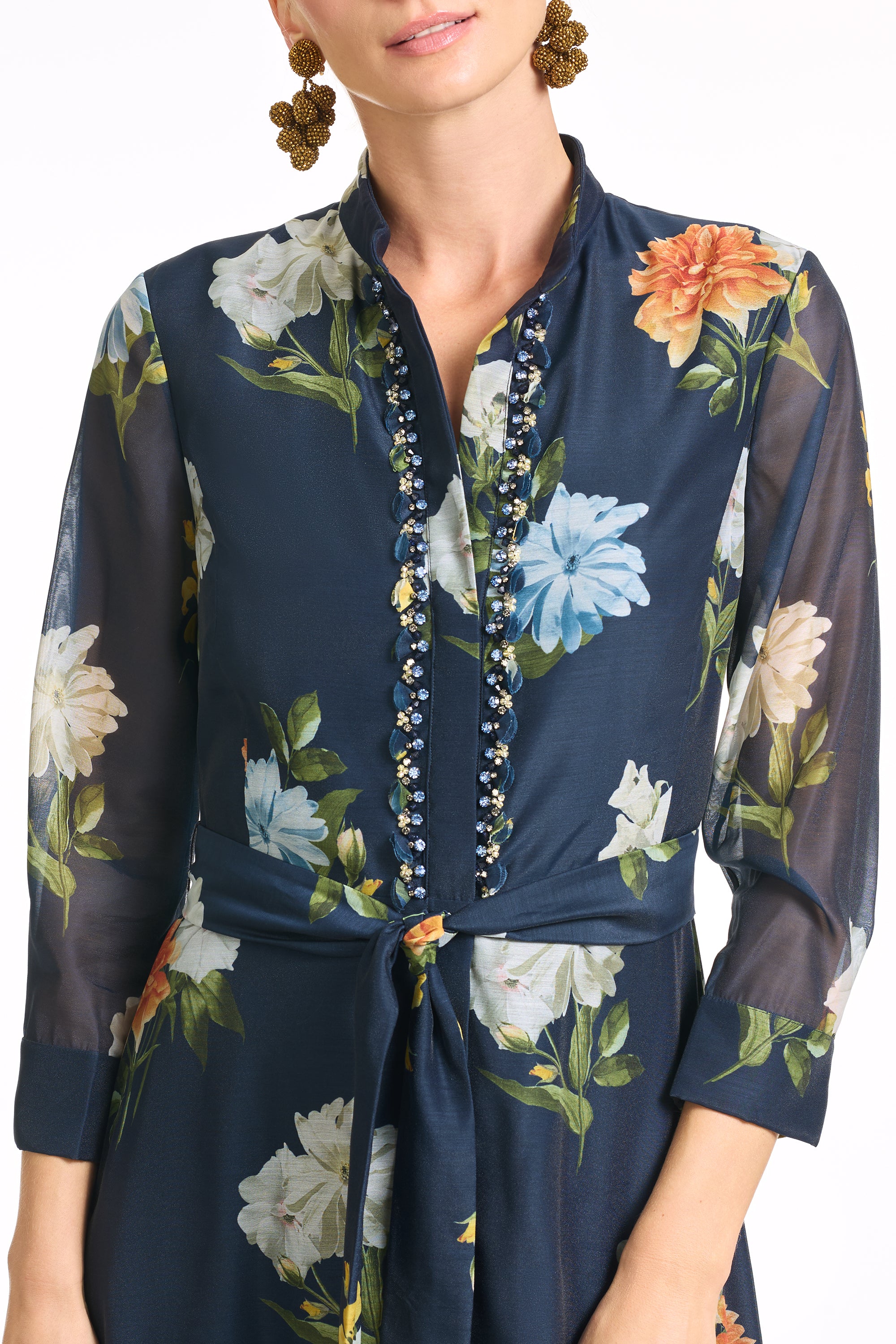 EMBELLISHED SLOANE GOWN - NAVY WILDLFOWERS
