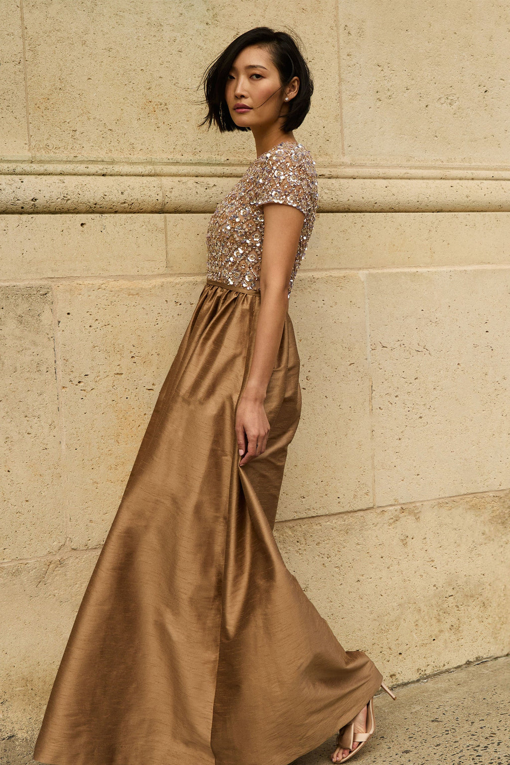 EMBELLISHED LONDON GOWN in CAFE