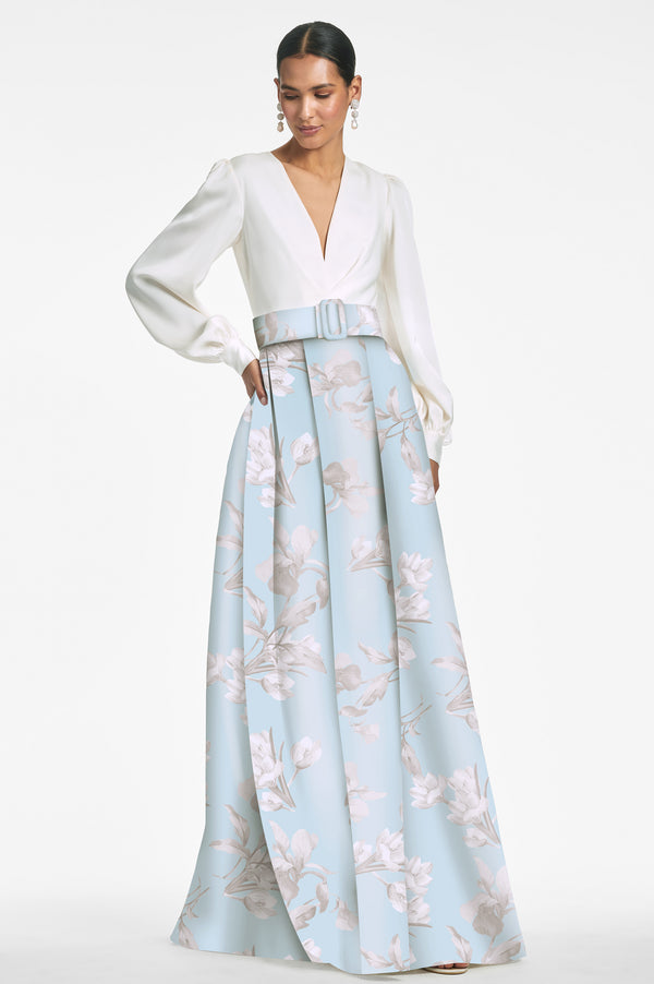 Zoe Gown - Ivory/Sky Venetia Petals