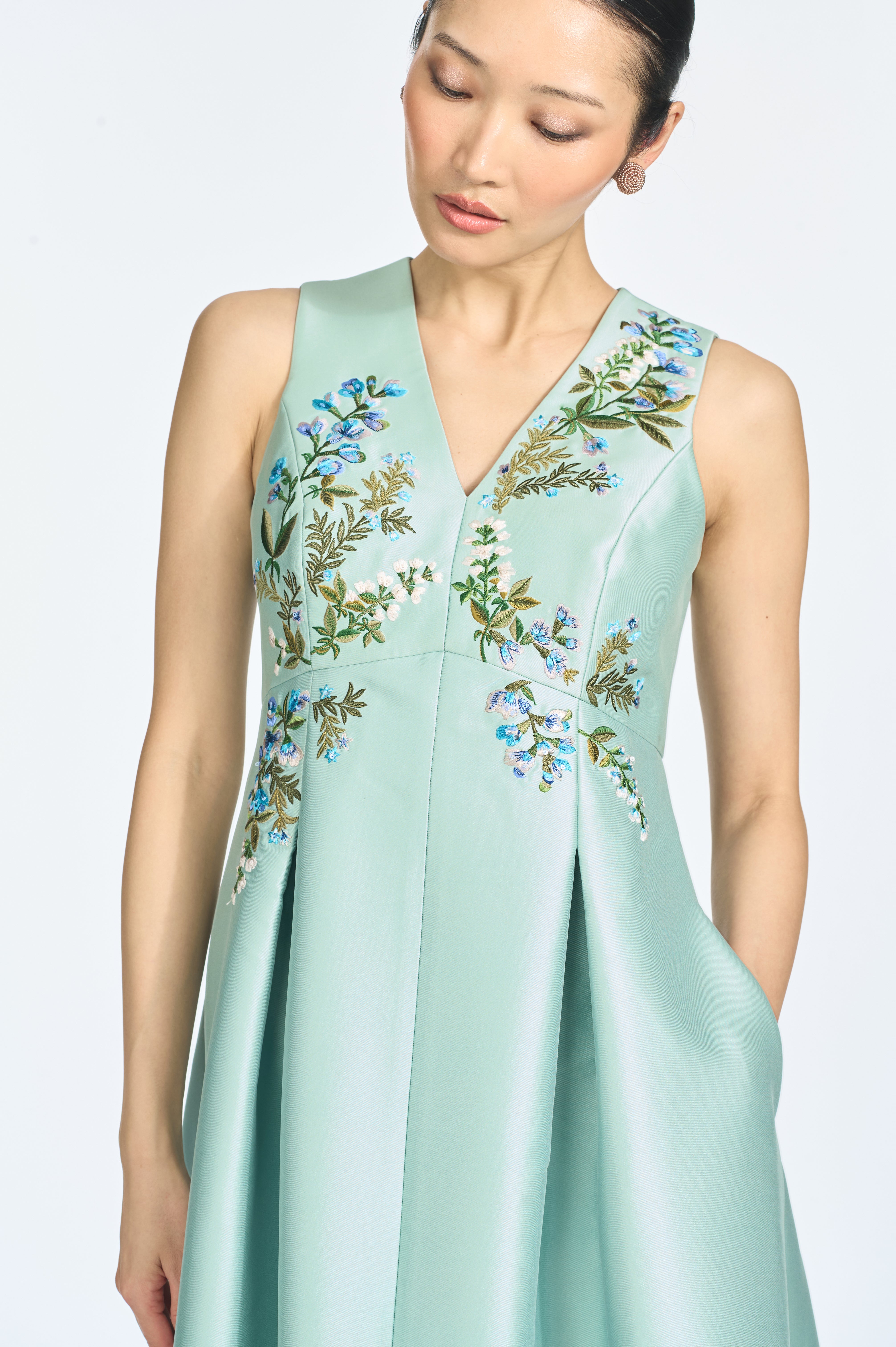 EMBROIDERED BROOKLYNNE GOWN - CELADON