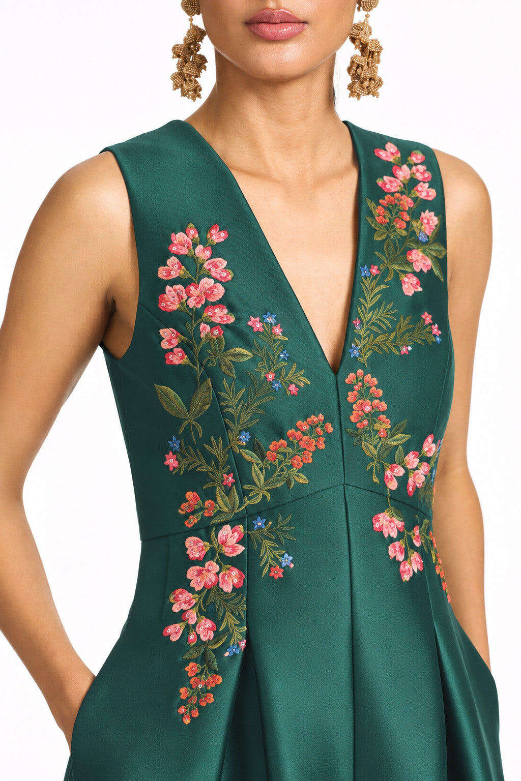 BROOKLYNNE GREEN EMBROIDERED MIKADO BALL GOWN