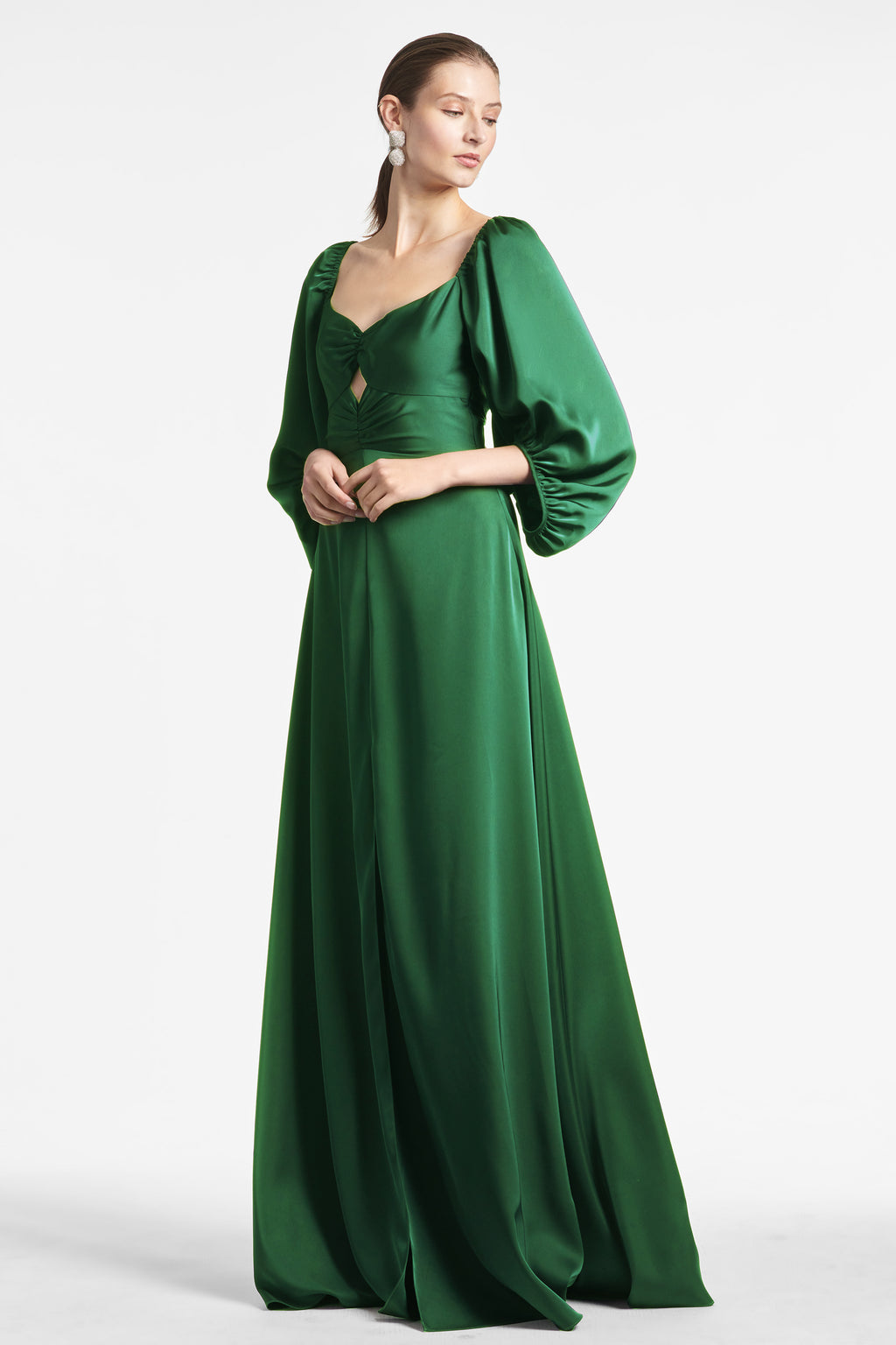 Angelina Charmeuse Gown in Emerald - Sachin & Babi