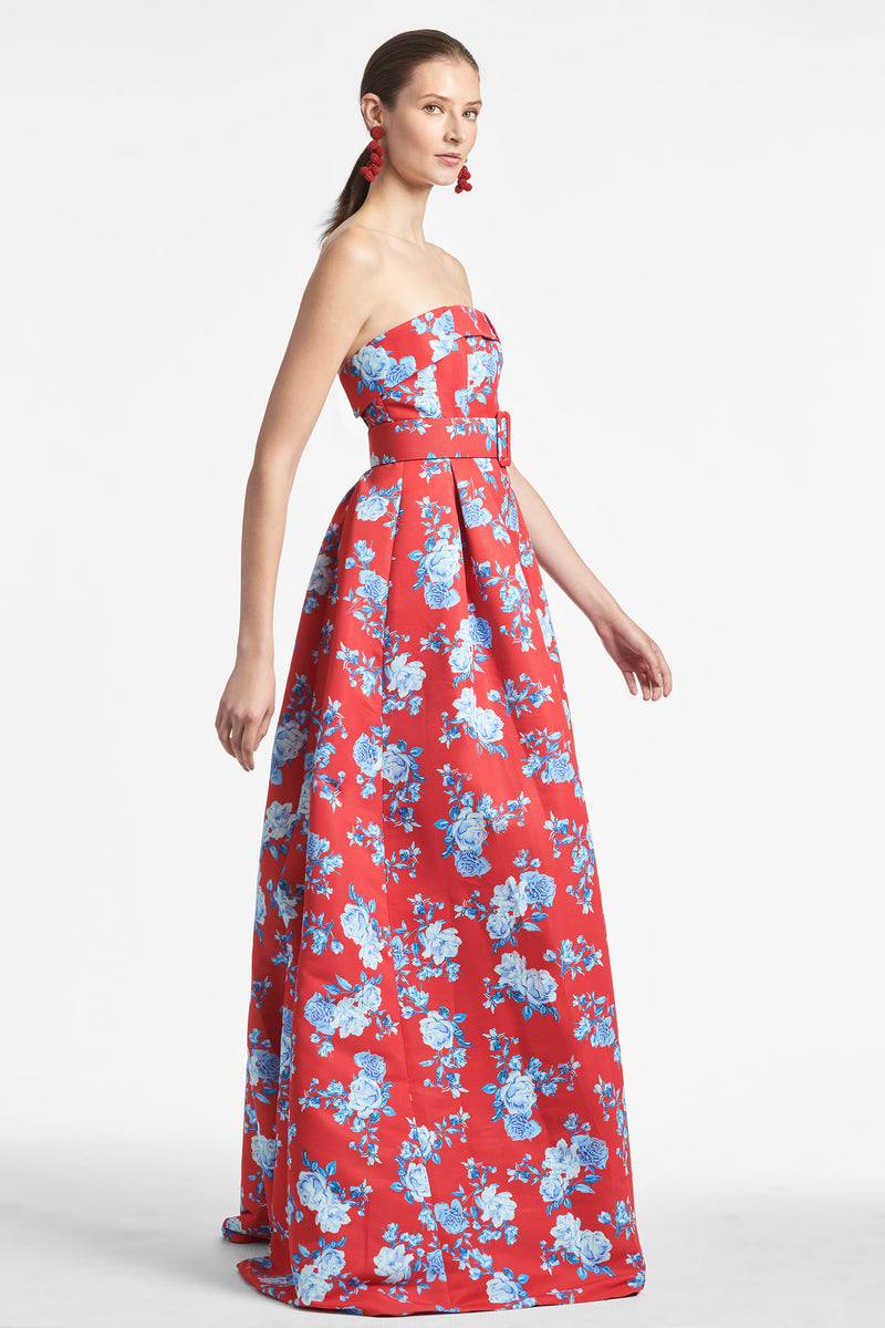 Brielle Gown - Red & Blue Floral - Final Sale