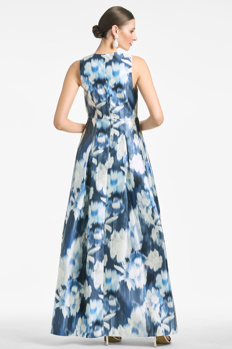 Brooke Gown - Blue Ikat Floral