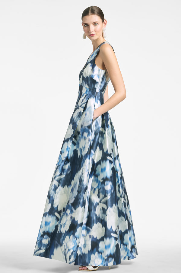 Brooke Gown - Blue Ikat Floral