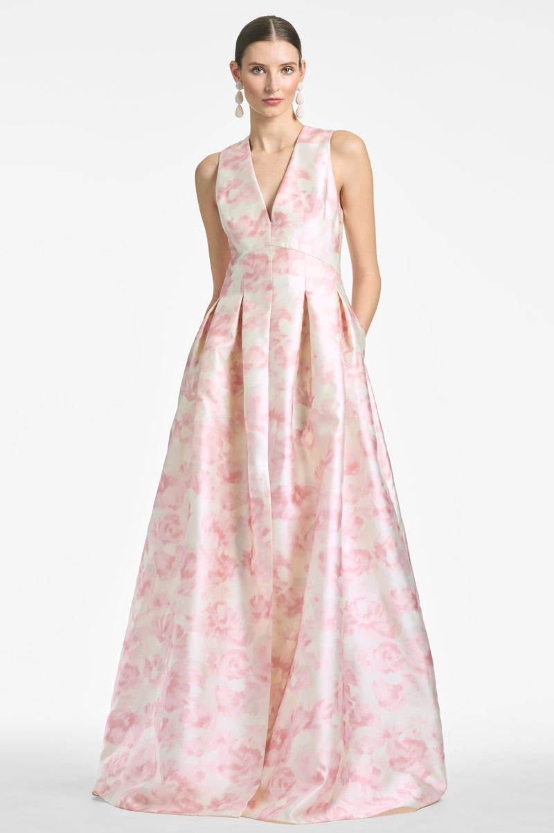 Floral jacquard sleeveless ball gown with pockets sale