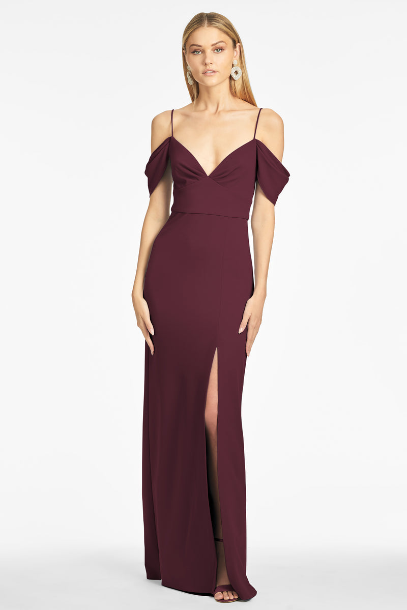 Brittany 4-Way Stretch Crepe Gown - Deep Wine