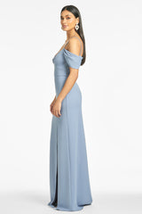 Brittany 4-Way Stretch Crepe Gown - Slate Blue