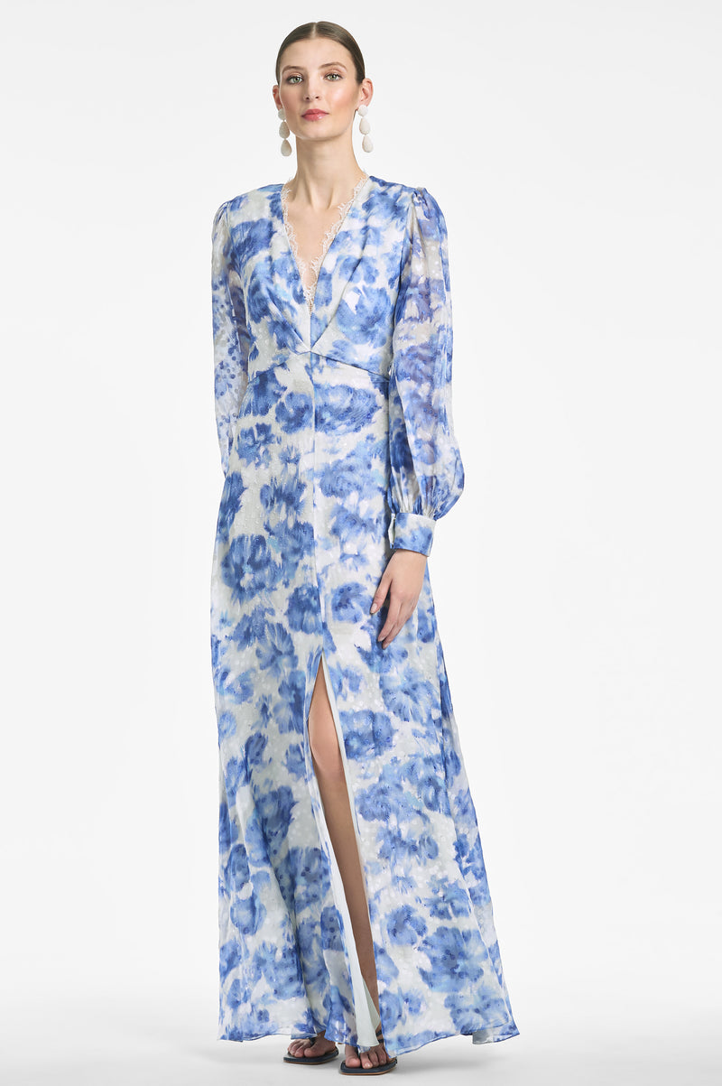 Galina Dress - Azure Watercolor Floral - Final Sale