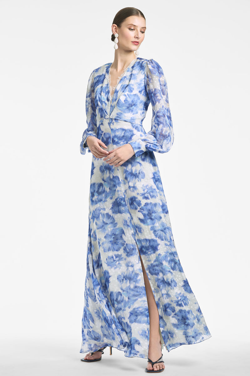 Galina Dress - Azure Watercolor Floral