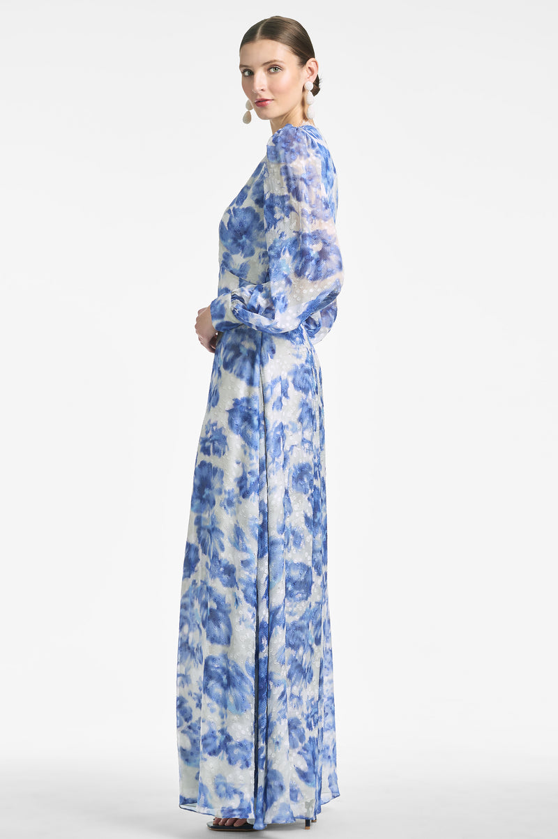 Galina Dress - Azure Watercolor Floral