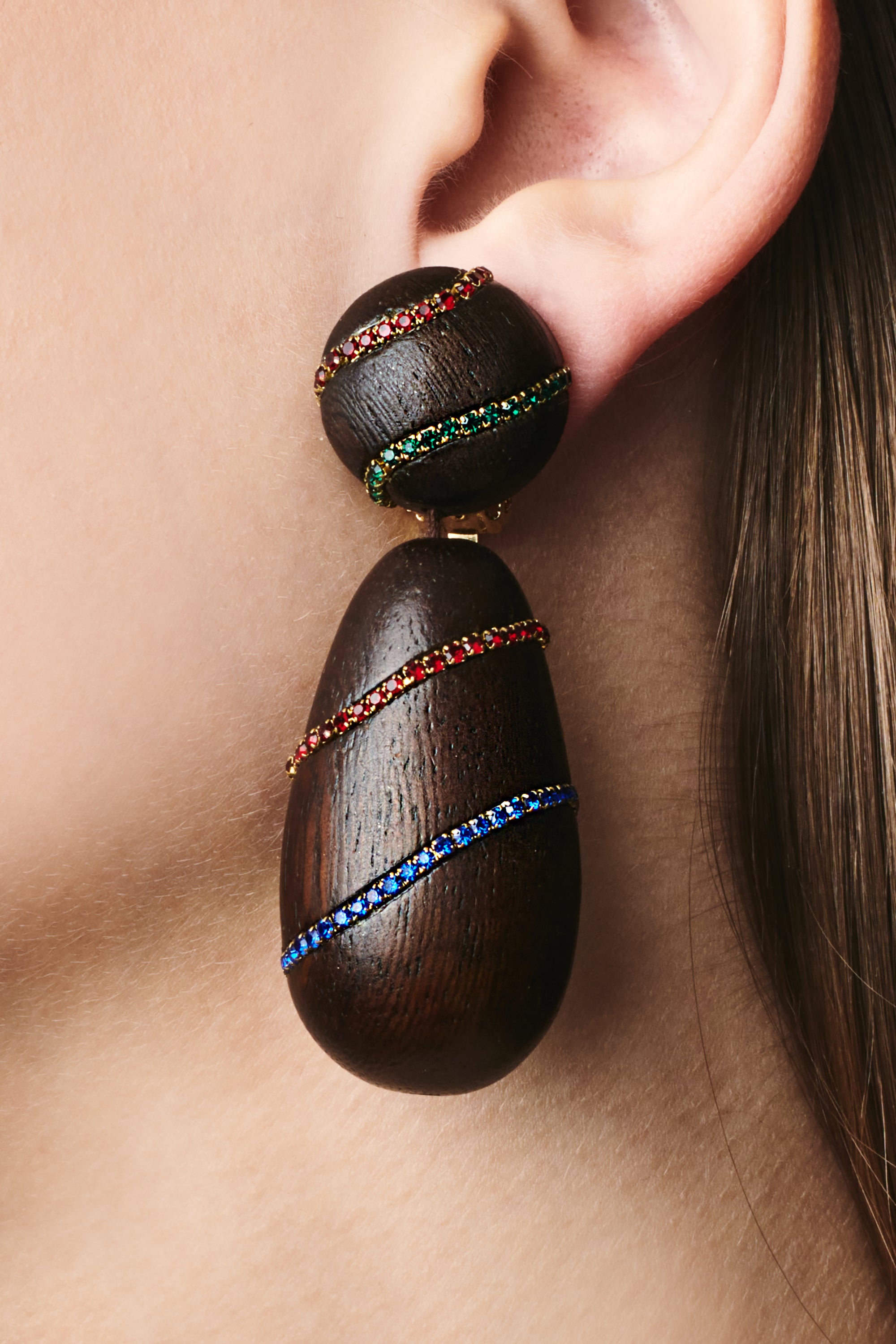 Hudson Earrings - Wood / Crystals