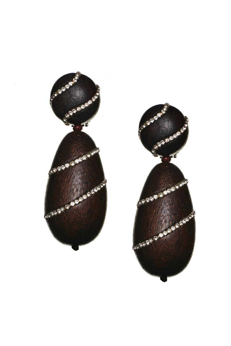 Hudson Earrings - Wood / Crystals