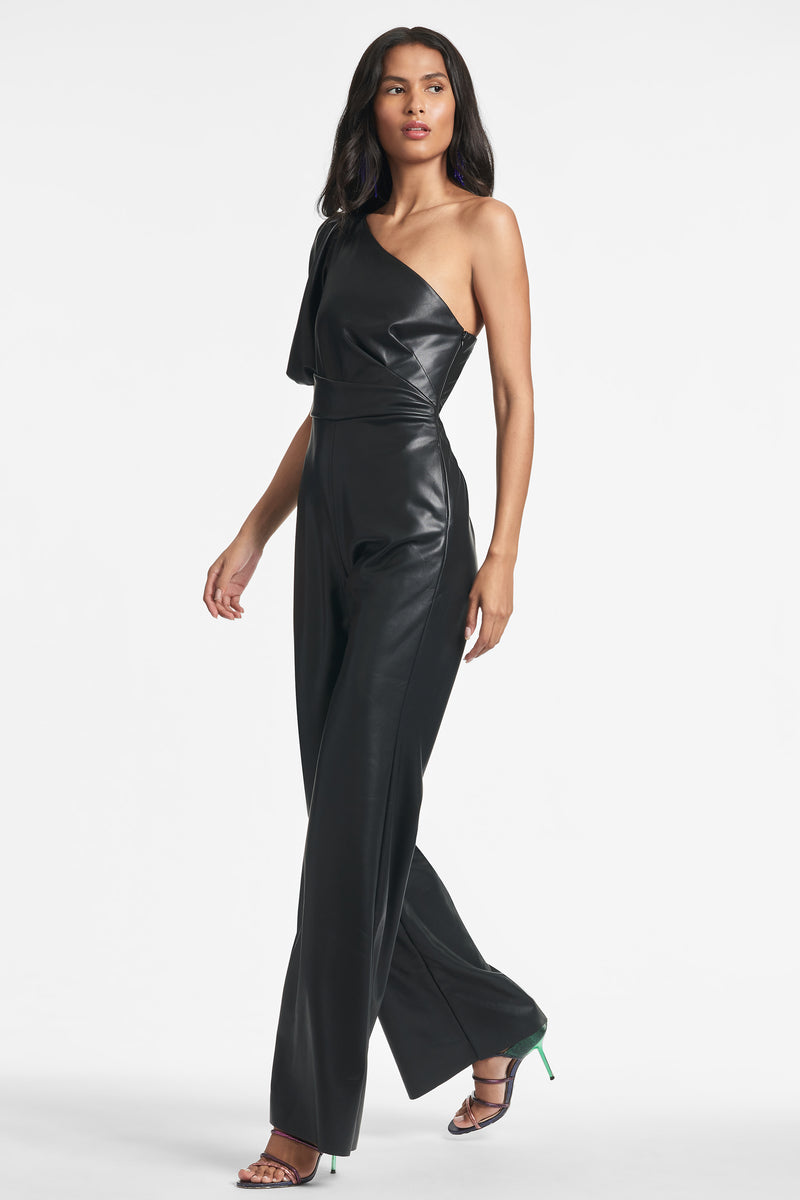 Harris One-Shoulder Faux-Leather Midi Dress