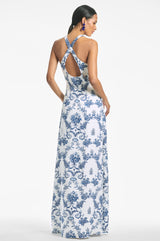 Jordan Gown - Indigo/Ivory Trellis - Final Sale