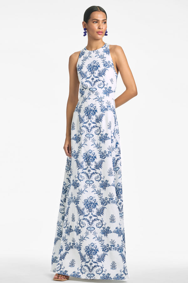 Jordan Gown - Indigo/Ivory Trellis - Final Sale