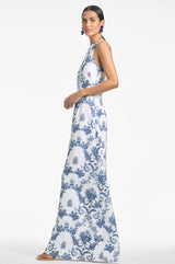 Jordan Gown - Indigo/Ivory Trellis - Final Sale